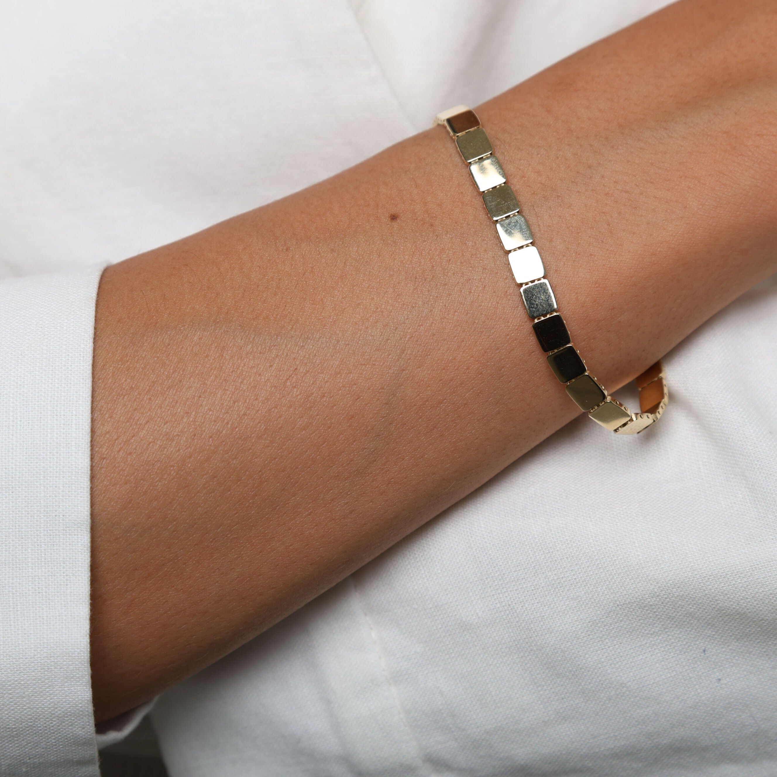 14K Gold Square Link Necklace