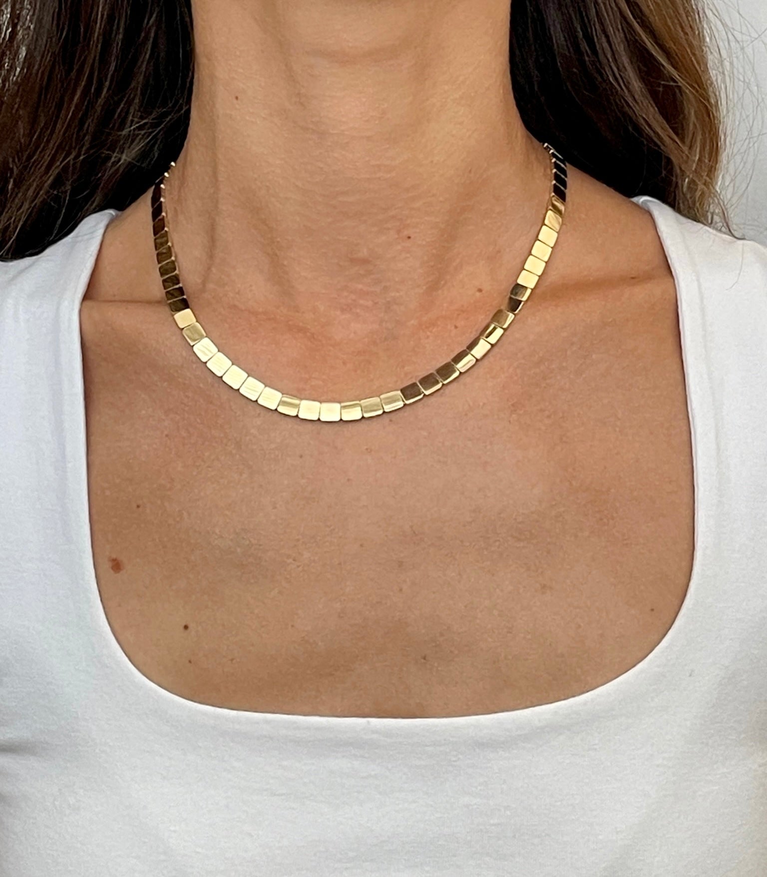 14K Gold Square Link Necklace