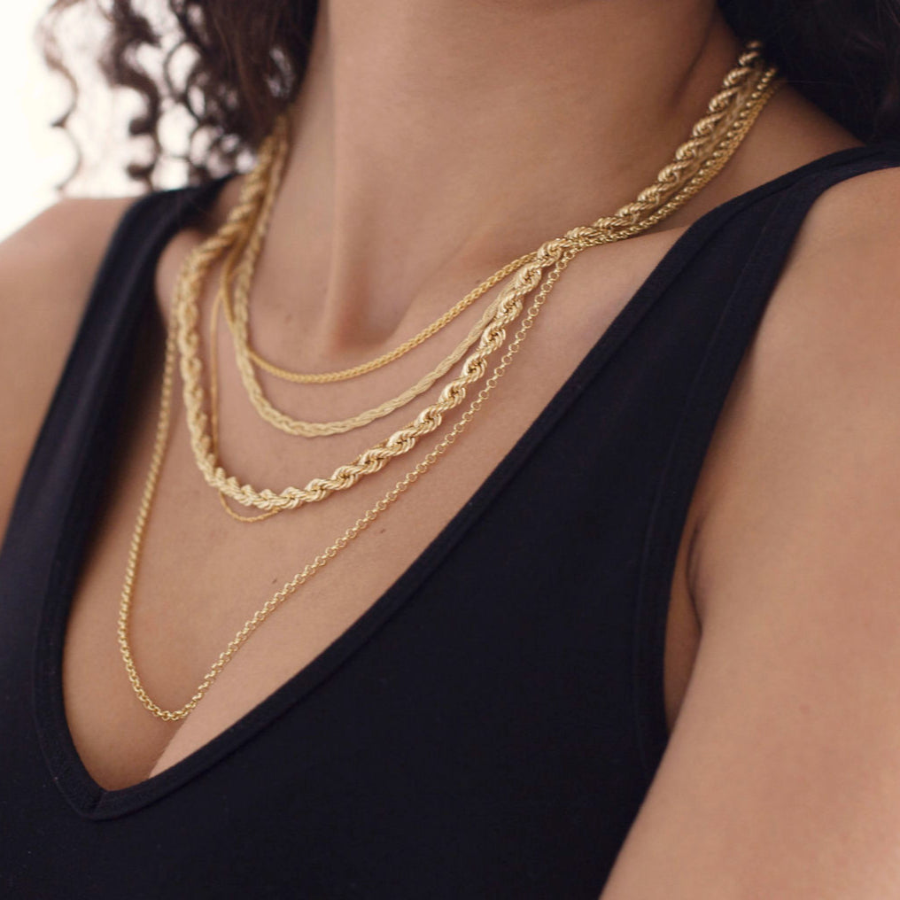 14K YELLOW GOLD THICK ROPE CHAIN NECKLACE WOMEN