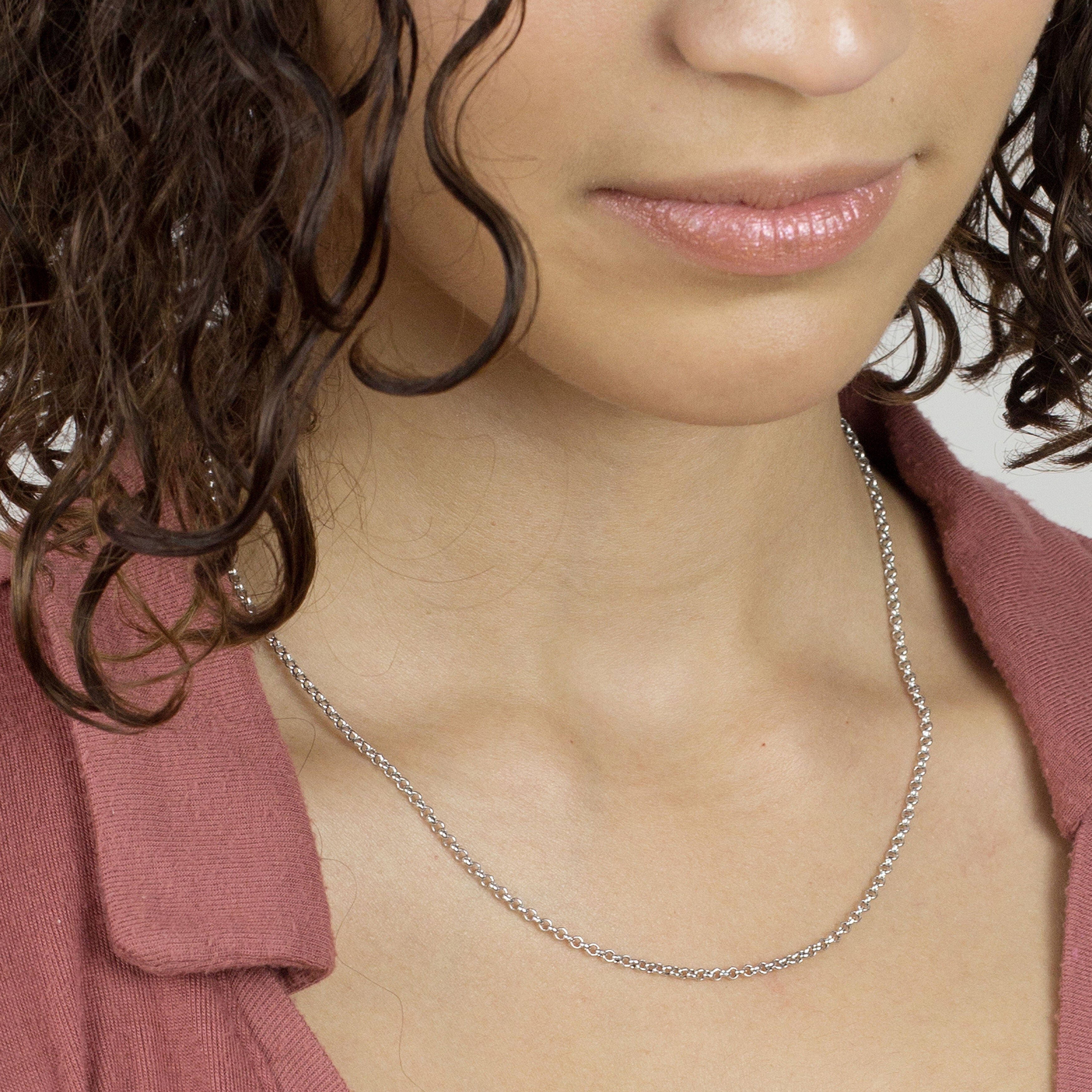 14K White Gold Round Rolo Necklace