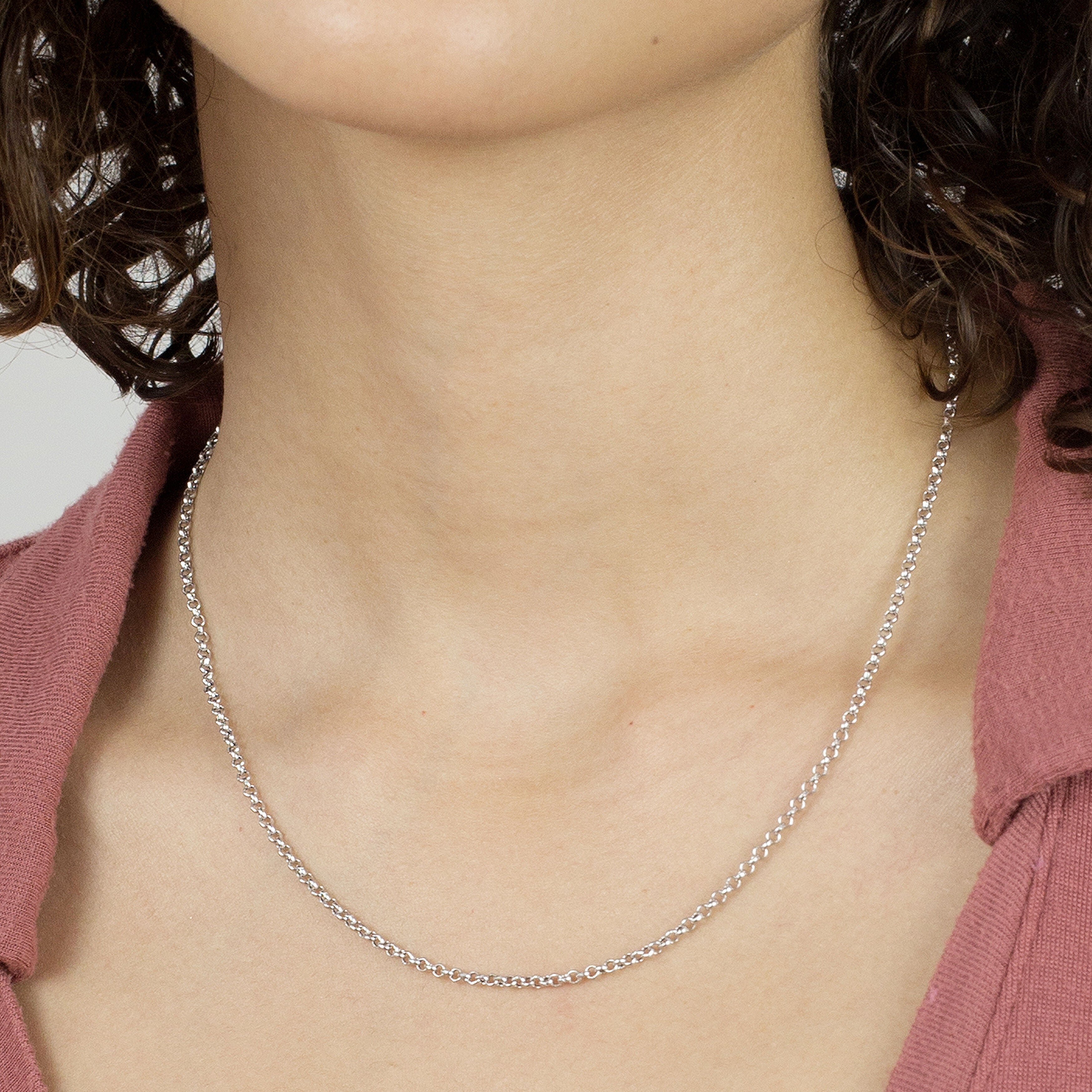 14K White Gold Round Rolo Necklace