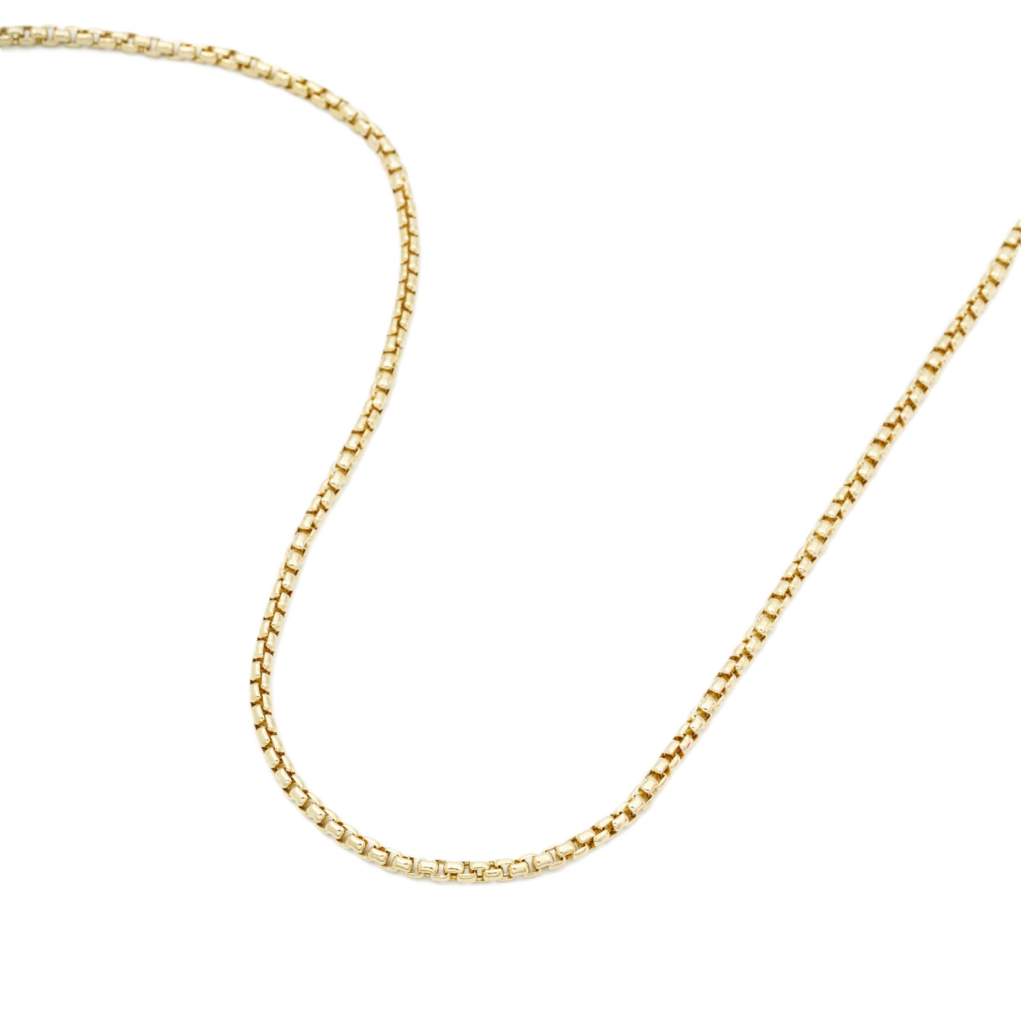 14K Solid Gold Round Box Chain Necklace