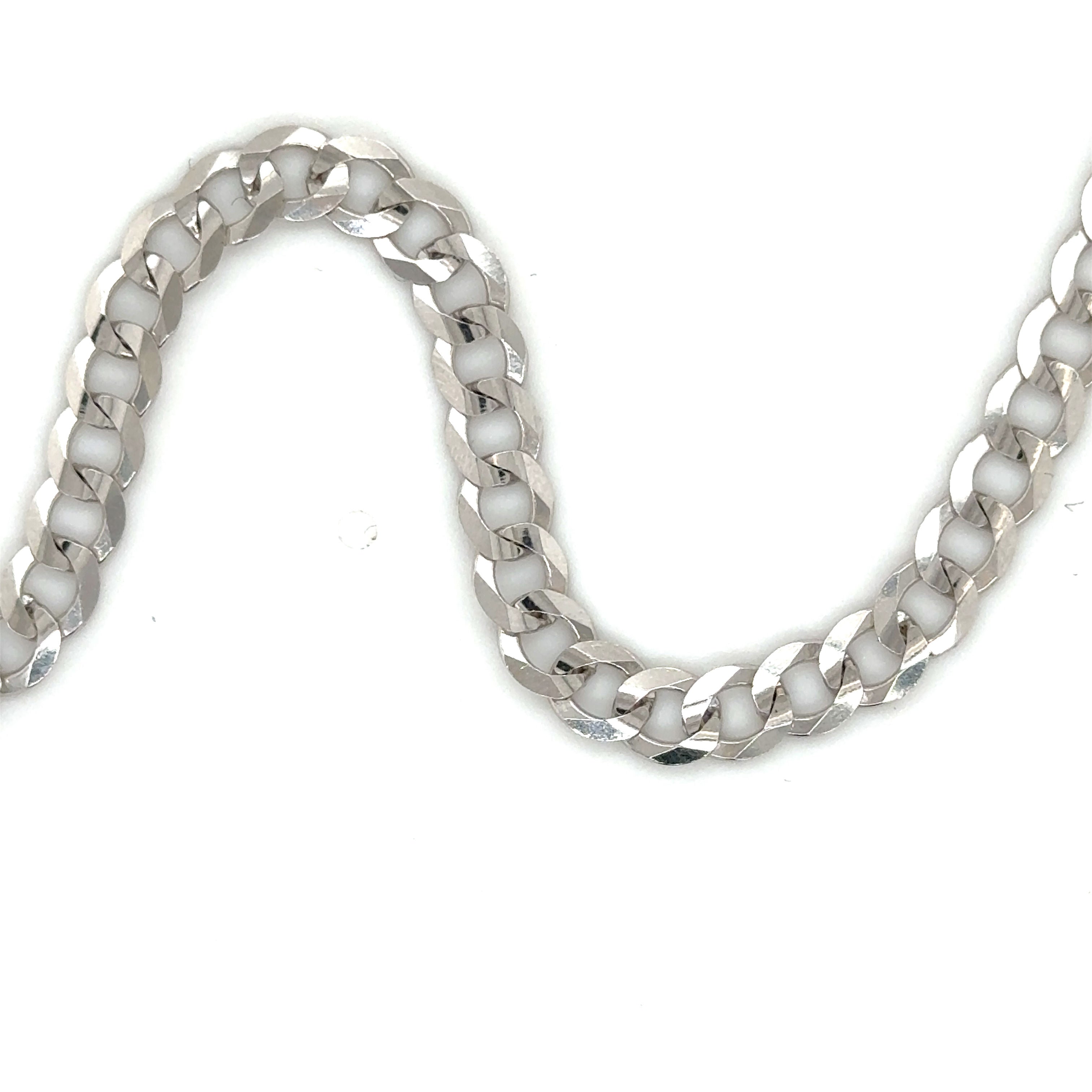 14K Solid White Gold Curb Link Chain Necklace
