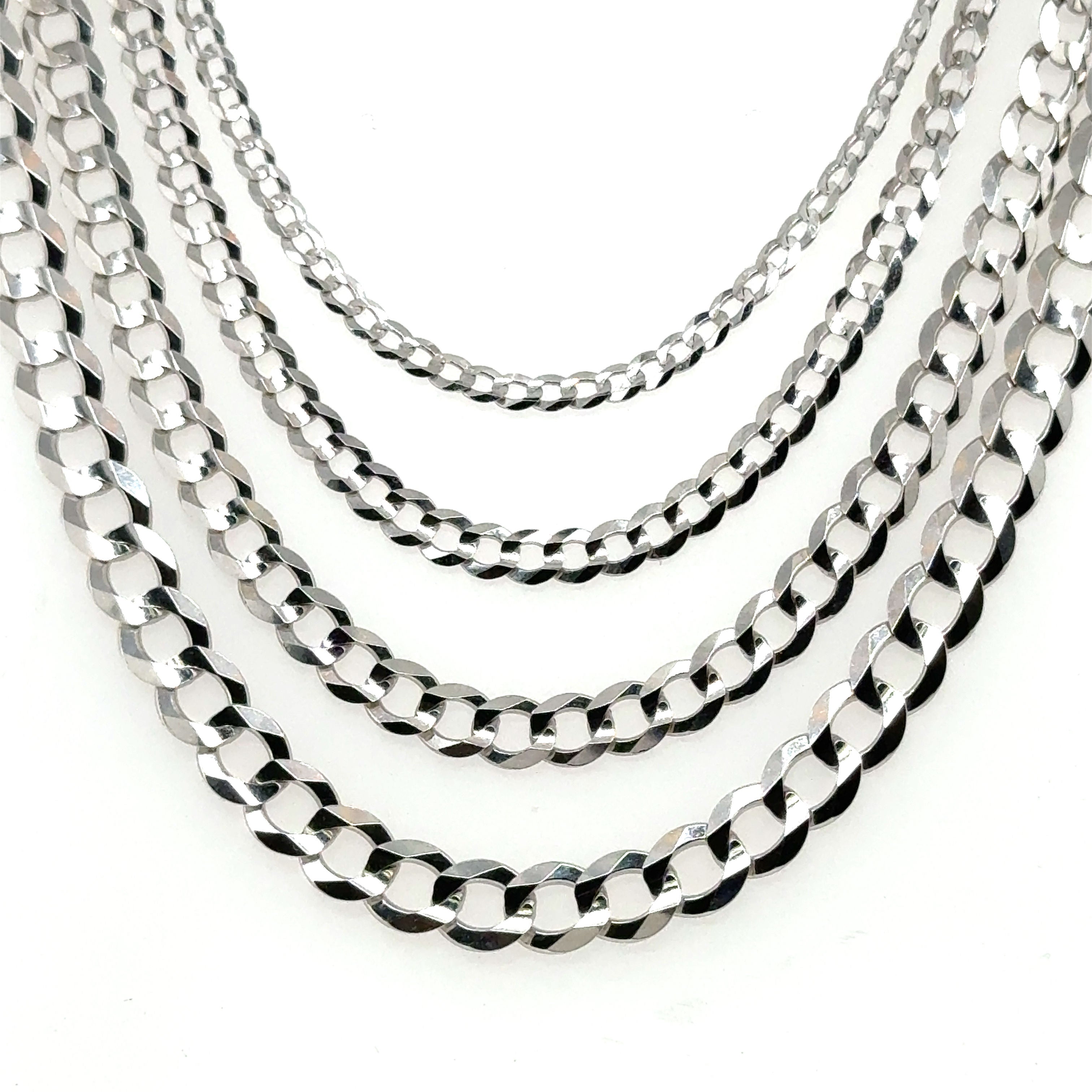 14K Solid White Gold Curb Link Chain Necklace