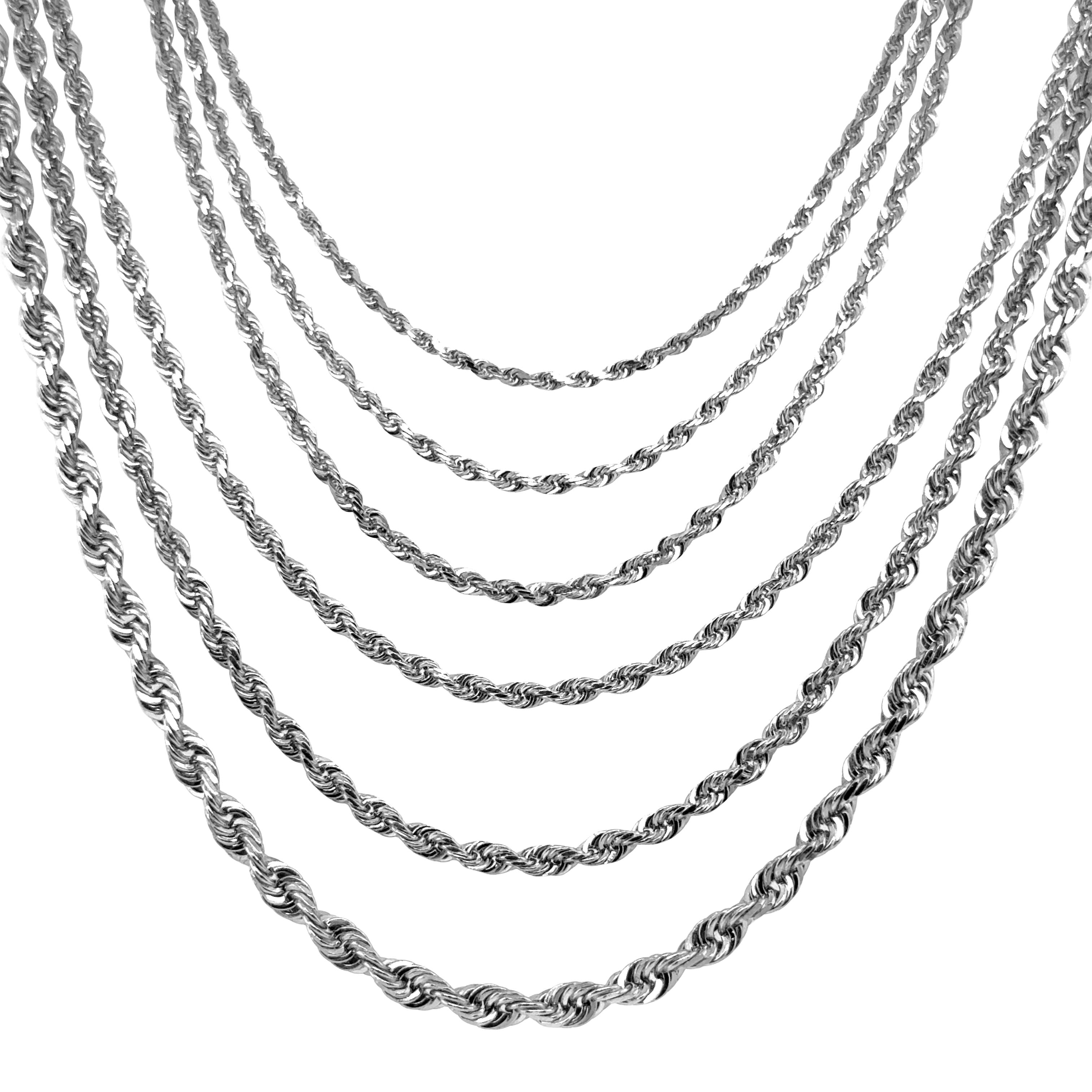 14K White Gold Diamond Cut Rope Necklace