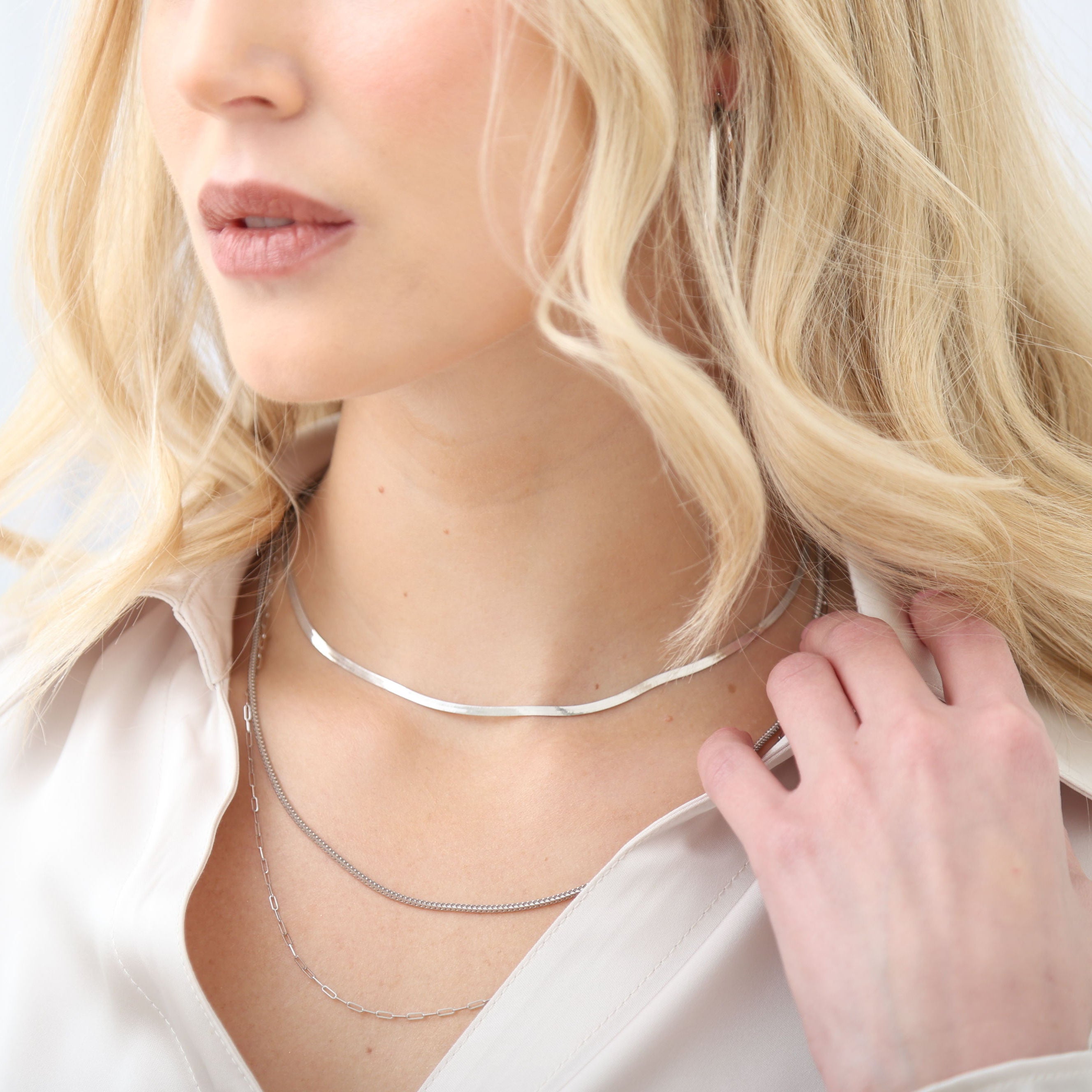 14K Real White Gold Thin Paperclip Necklace Chain Women