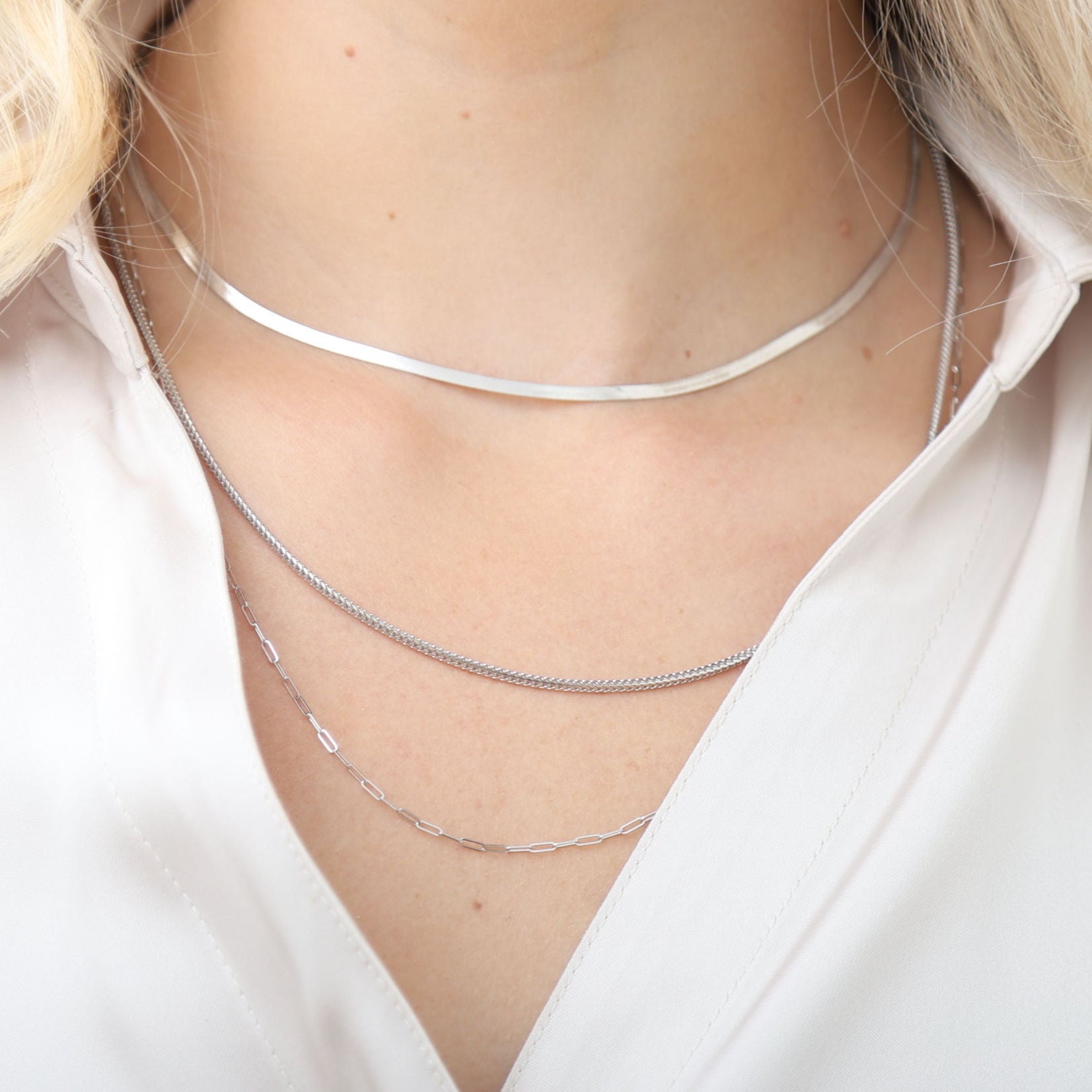 14K Real White Gold Thin Paperclip Necklace Chain Women