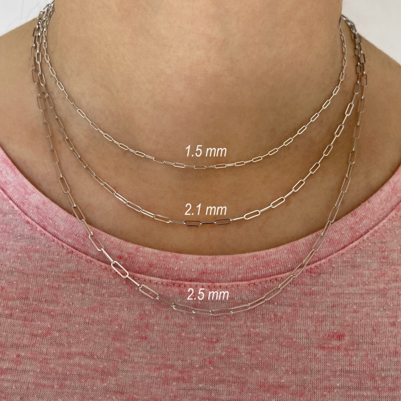 14K Real White Gold Thin Paperclip Necklace Chain Women