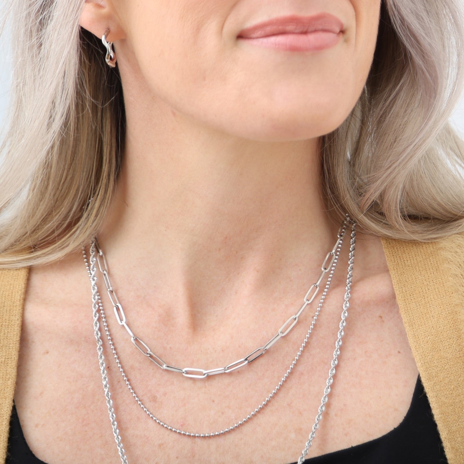 14K White Gold Paperclip necklace 4 mm thick women