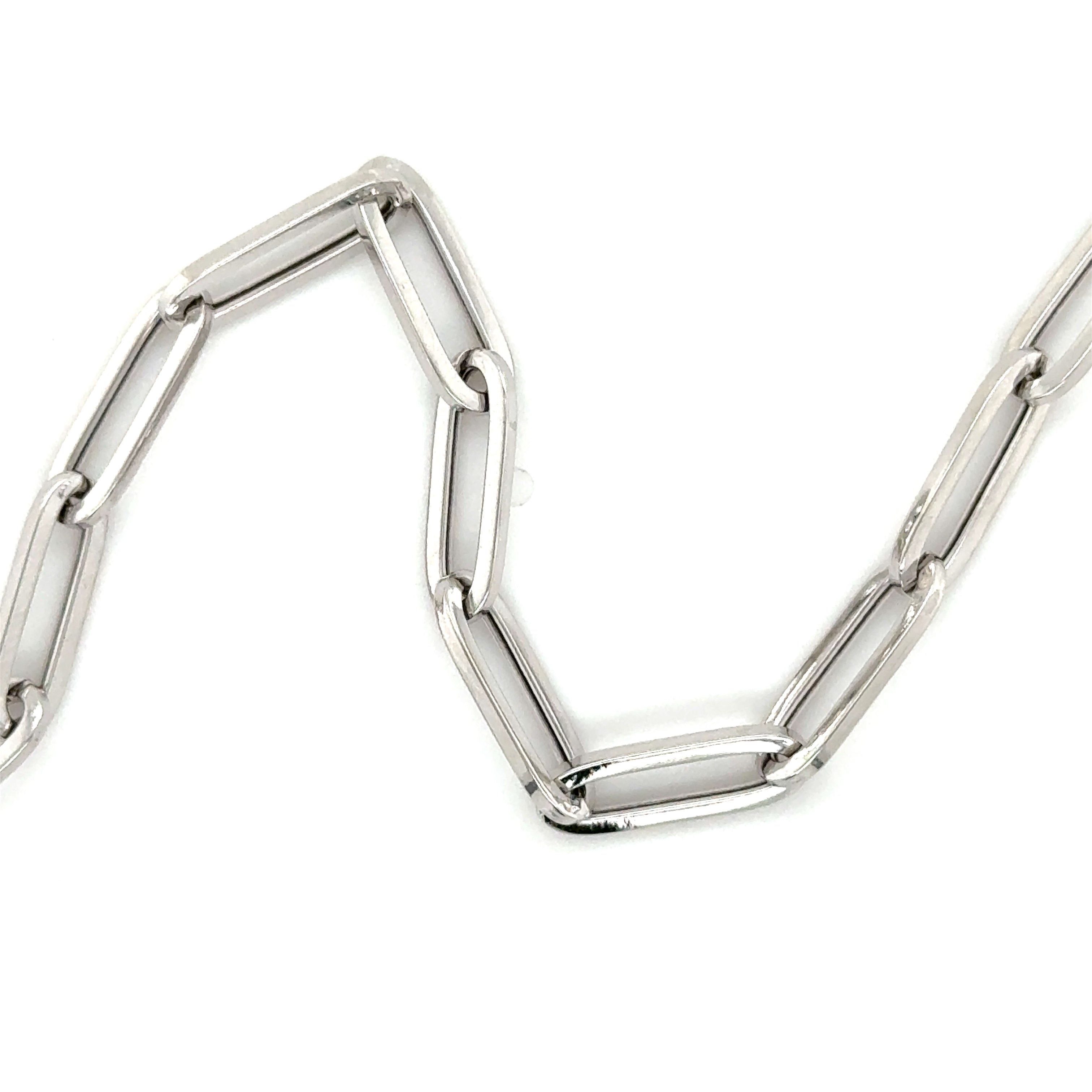 14K White Gold Paperclip necklace 4 mm thick women