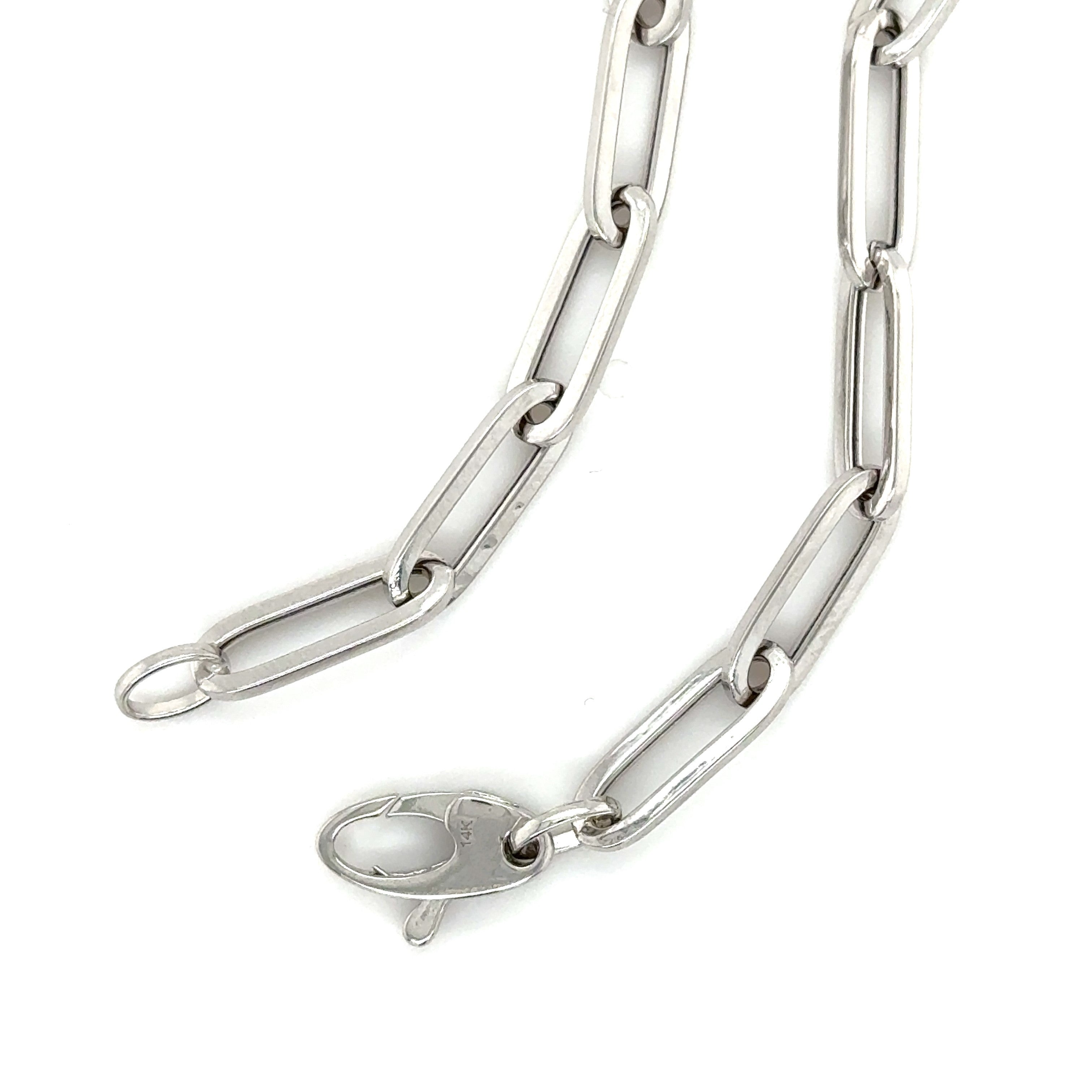 14K White Gold Paperclip necklace 4 mm thick women