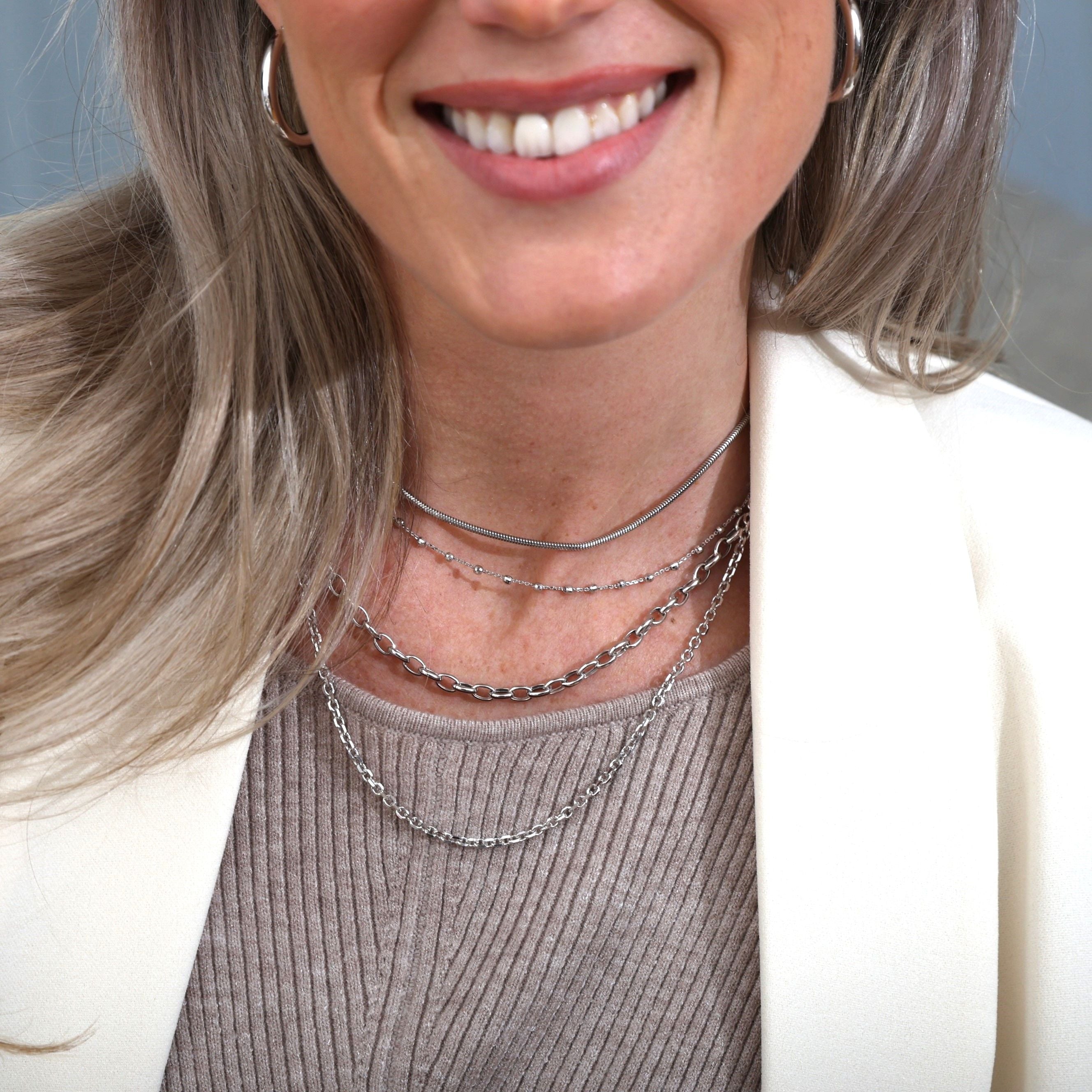 14K White Gold Oval Rolo Link Necklace