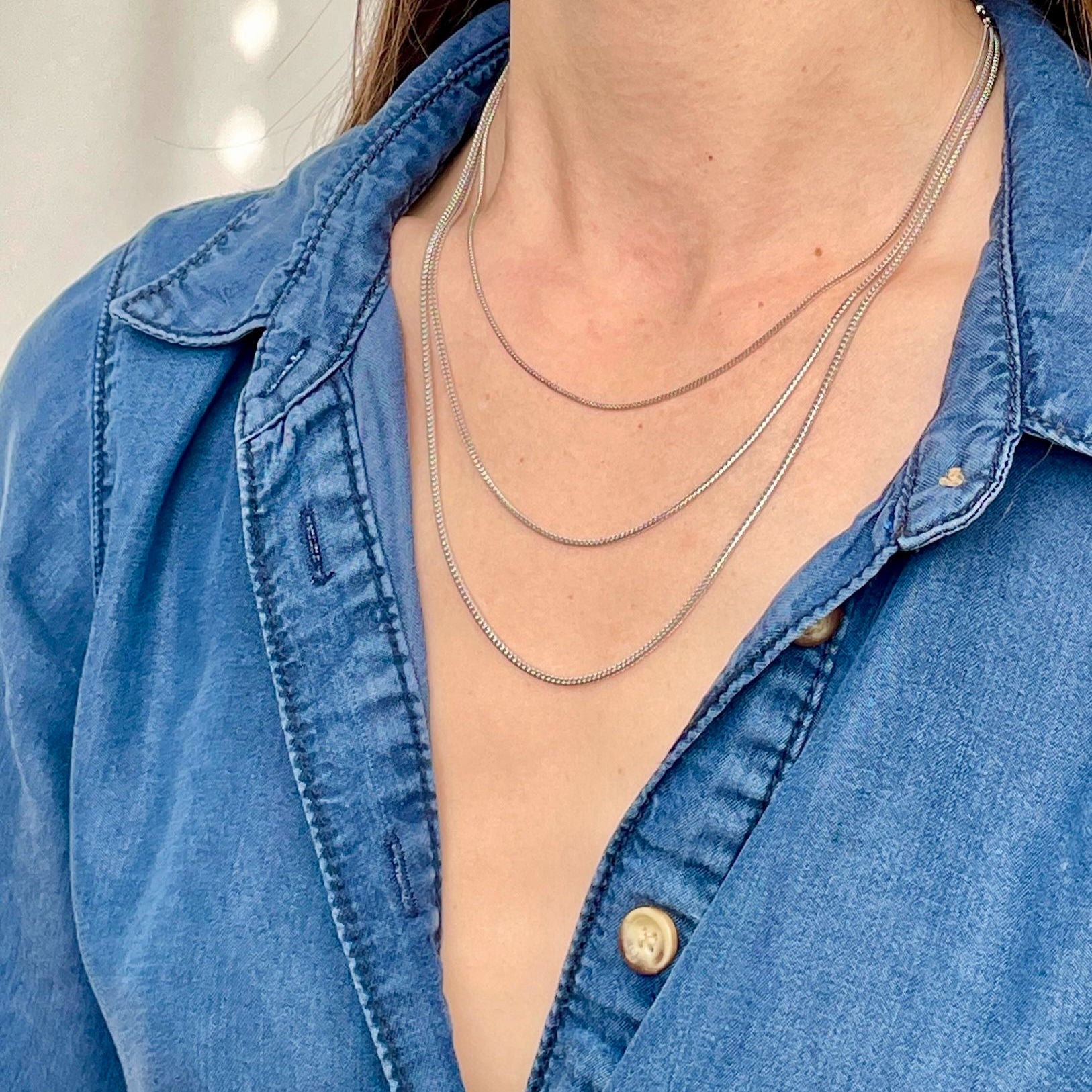 14K Solid White Gold Thin Franco Necklace