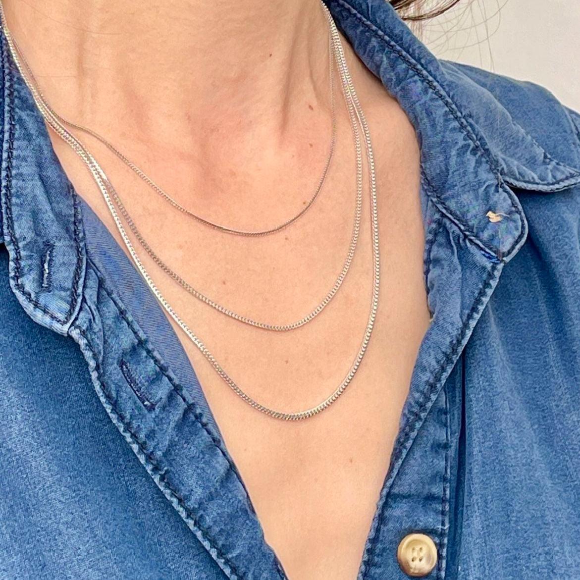 14K Solid White Gold Thin Franco Necklace