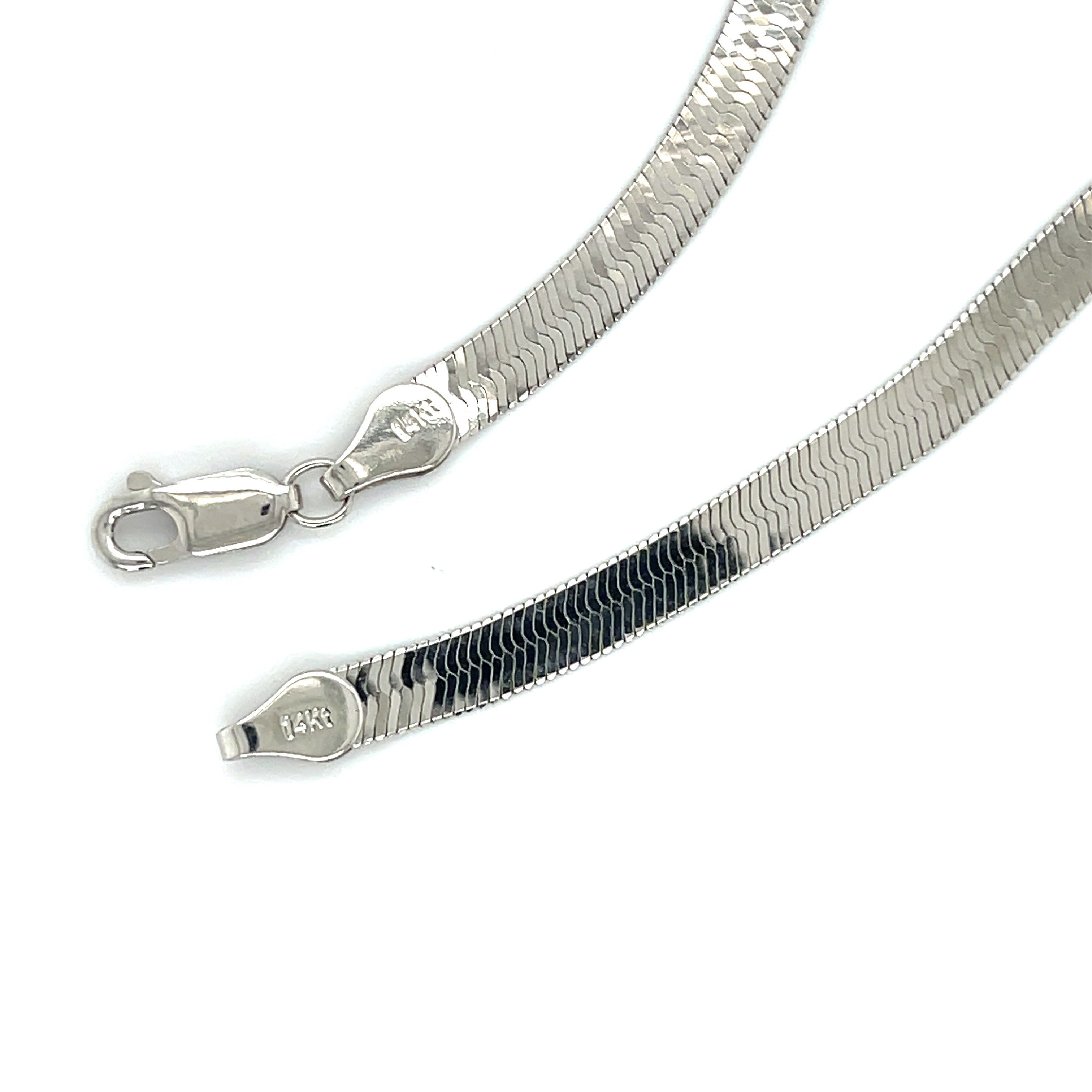 14K White Gold Herringbone Necklace Women