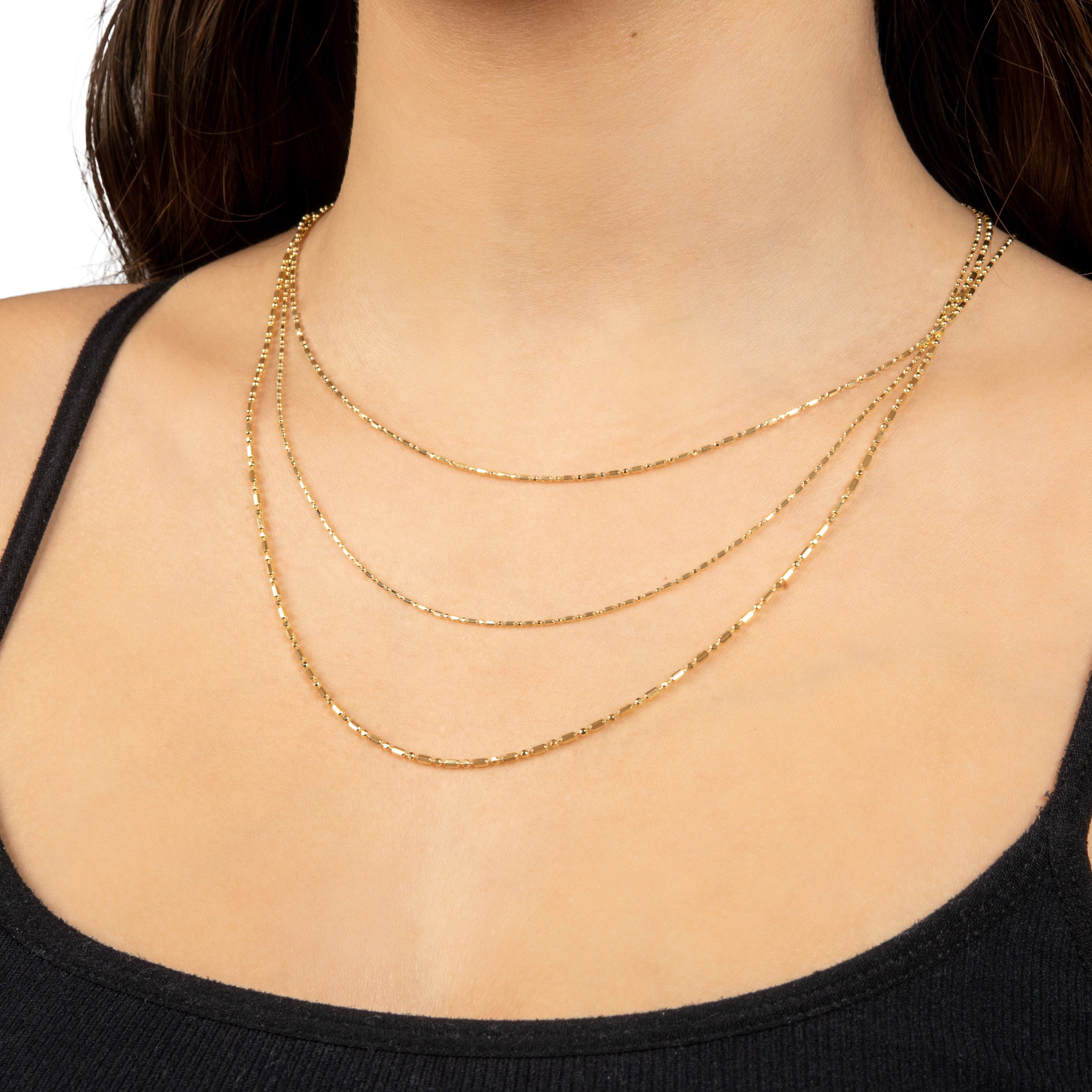 14K SOLID YELLOW GOLD BAR AND BEAD NECKLACE CHAIN WOMEN