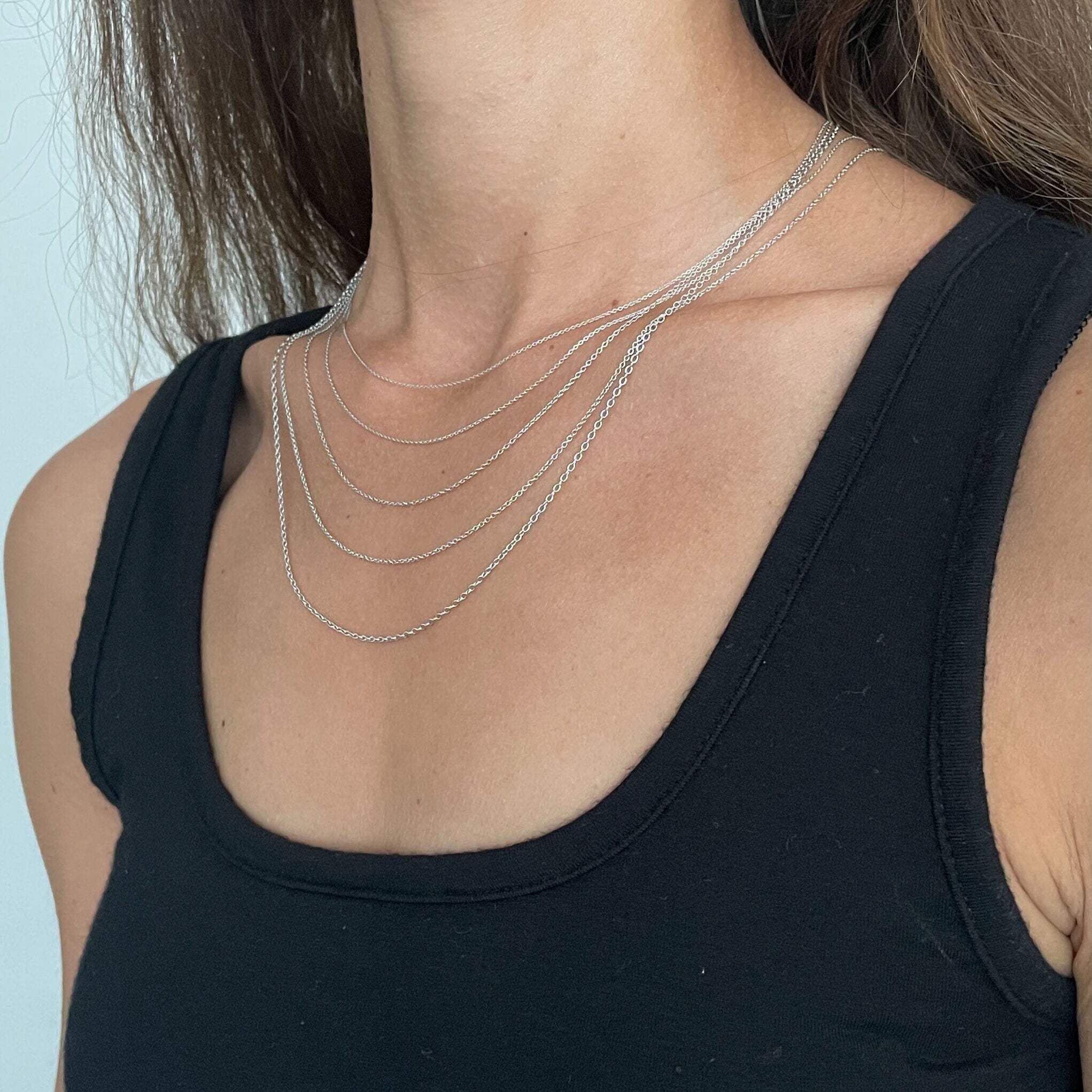 14K White Gold Thin Oval Cable Necklace