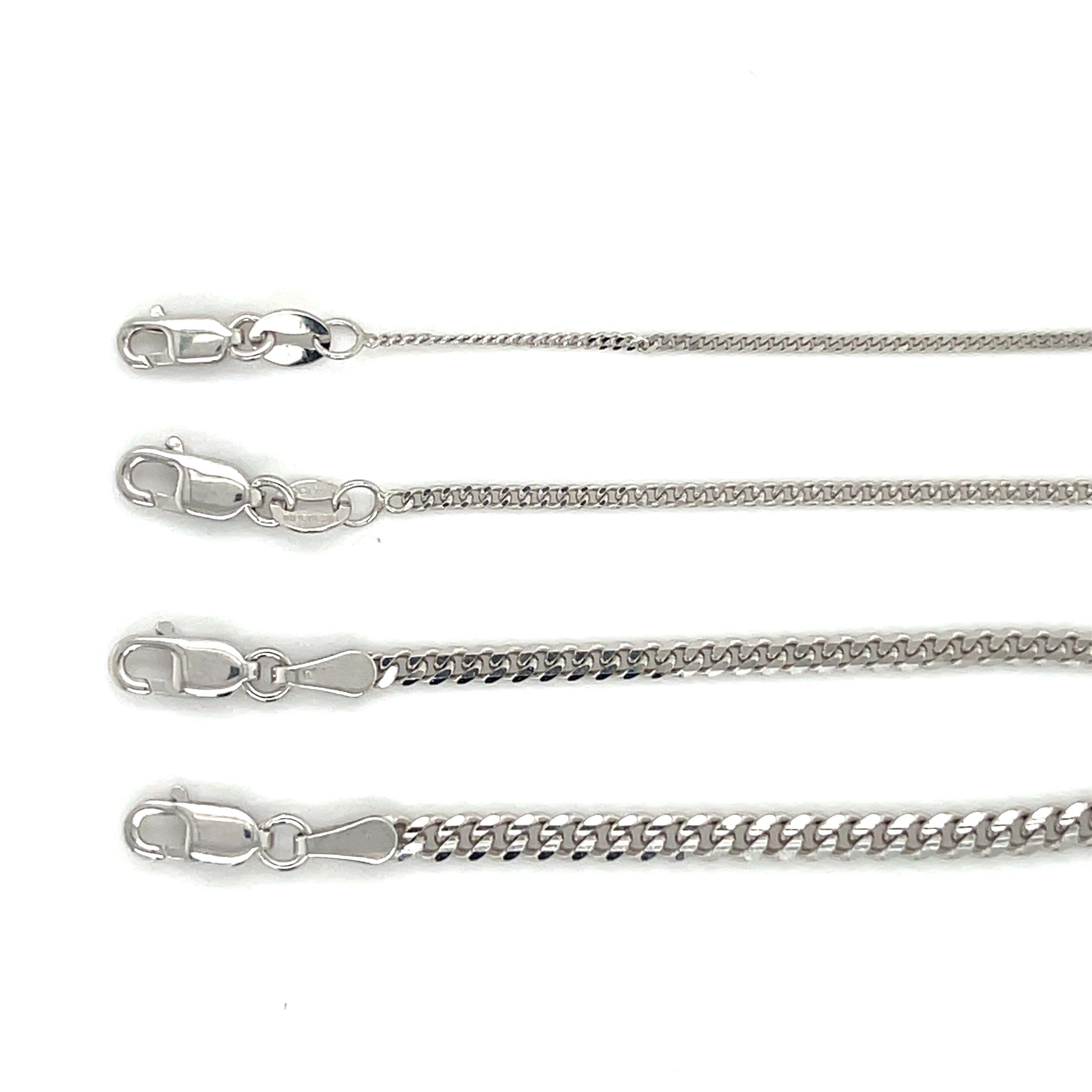 14K Solid White Gold Thin Curb Gourmette Necklace