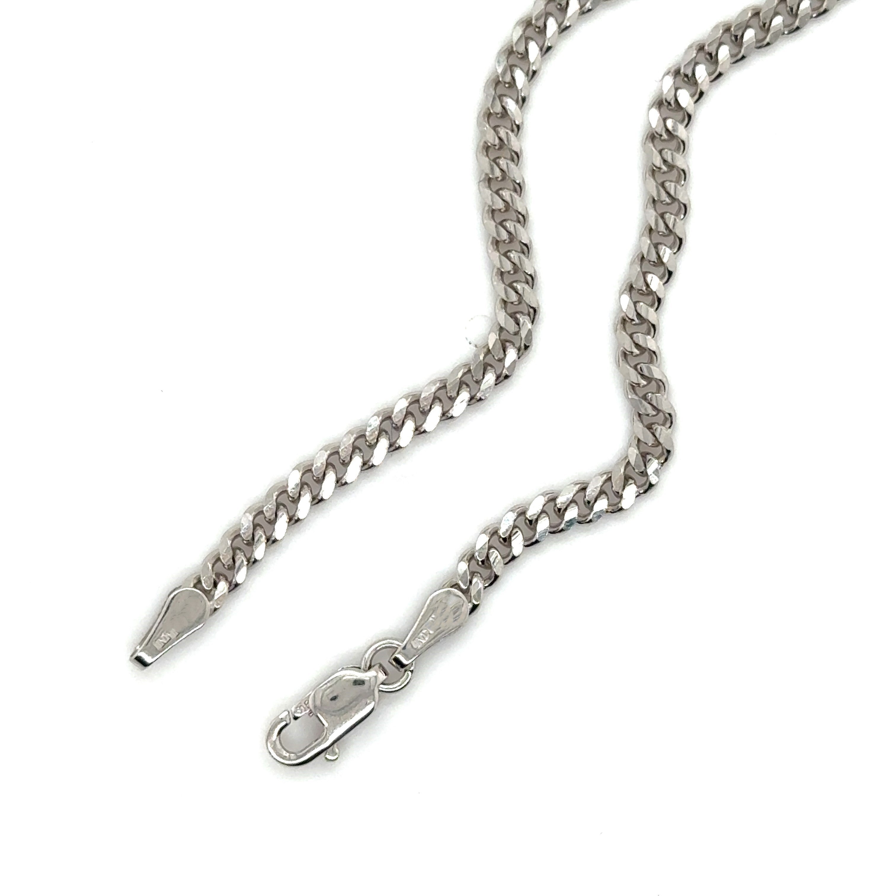 14K Solid White Gold Thin Curb Gourmette Necklace