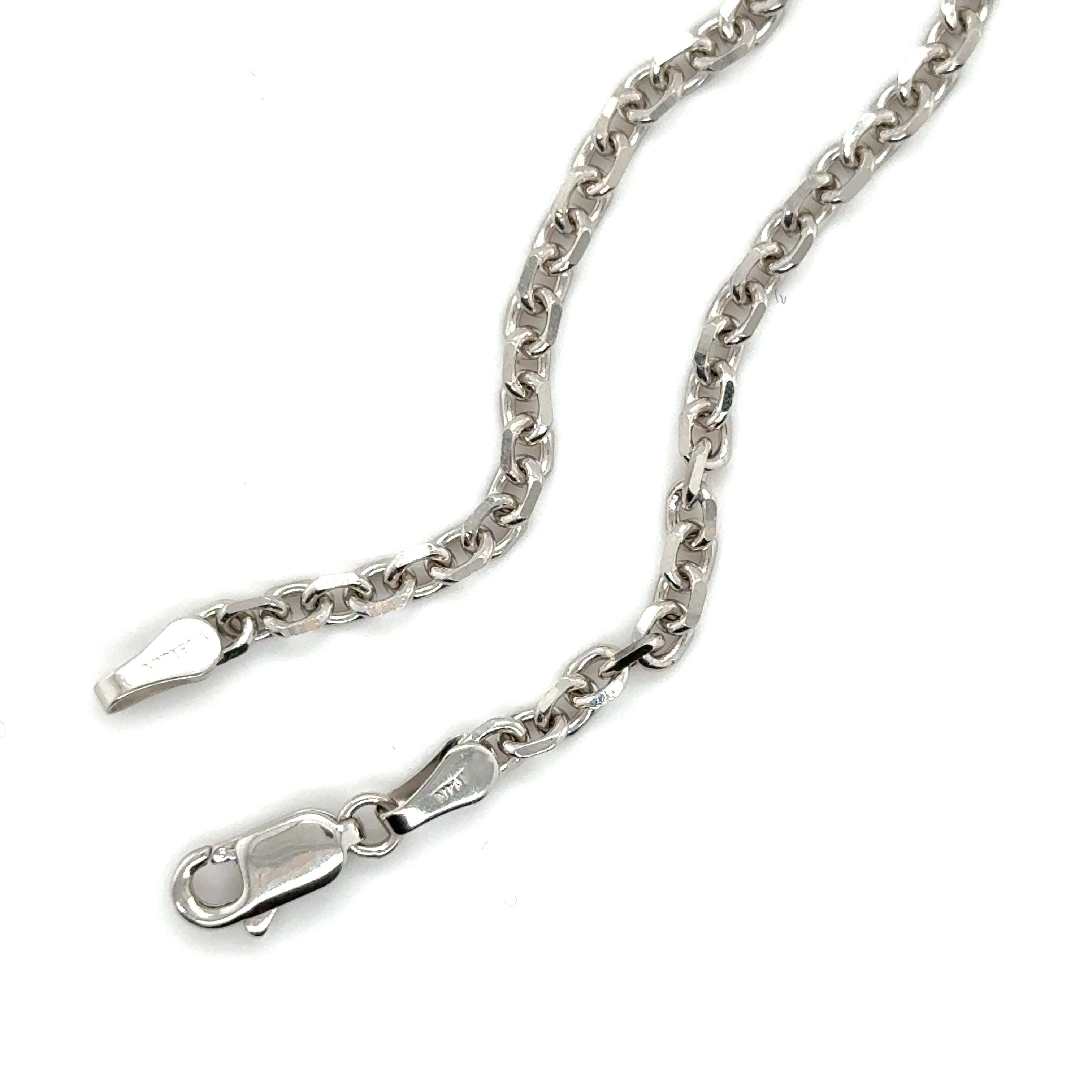 14K Solid White Gold Diamond Cut Cable Link Necklace Chain