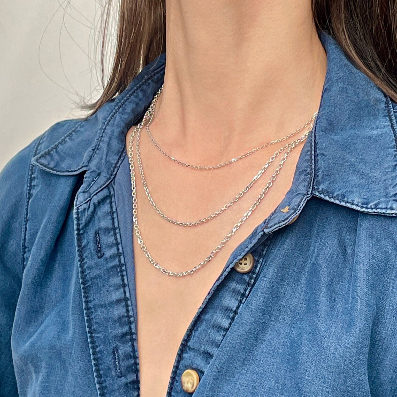 14K Solid White Gold Diamond Cut Cable Link Necklace Chain