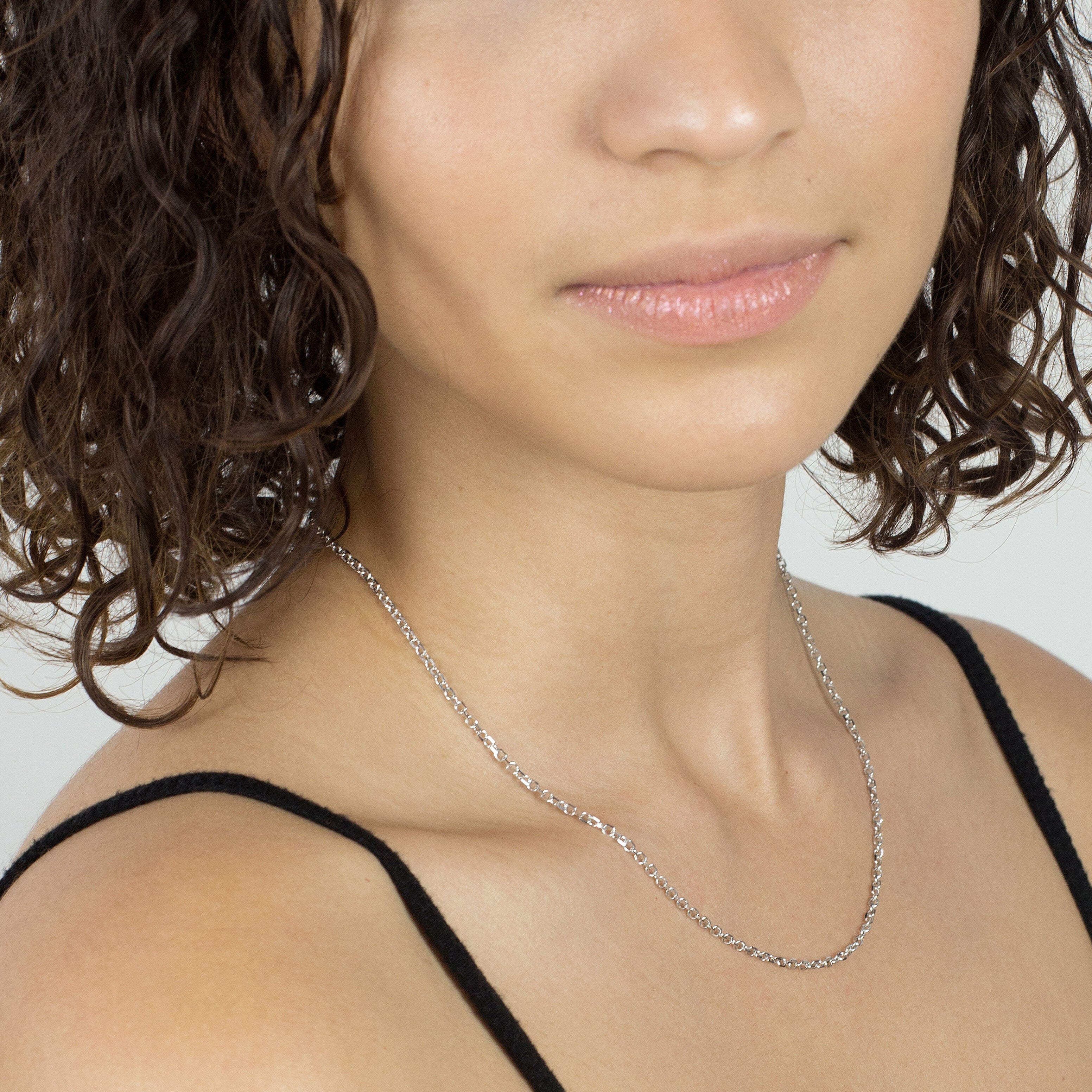 14K Solid White Gold Diamond Cut Cable Link Necklace Chain