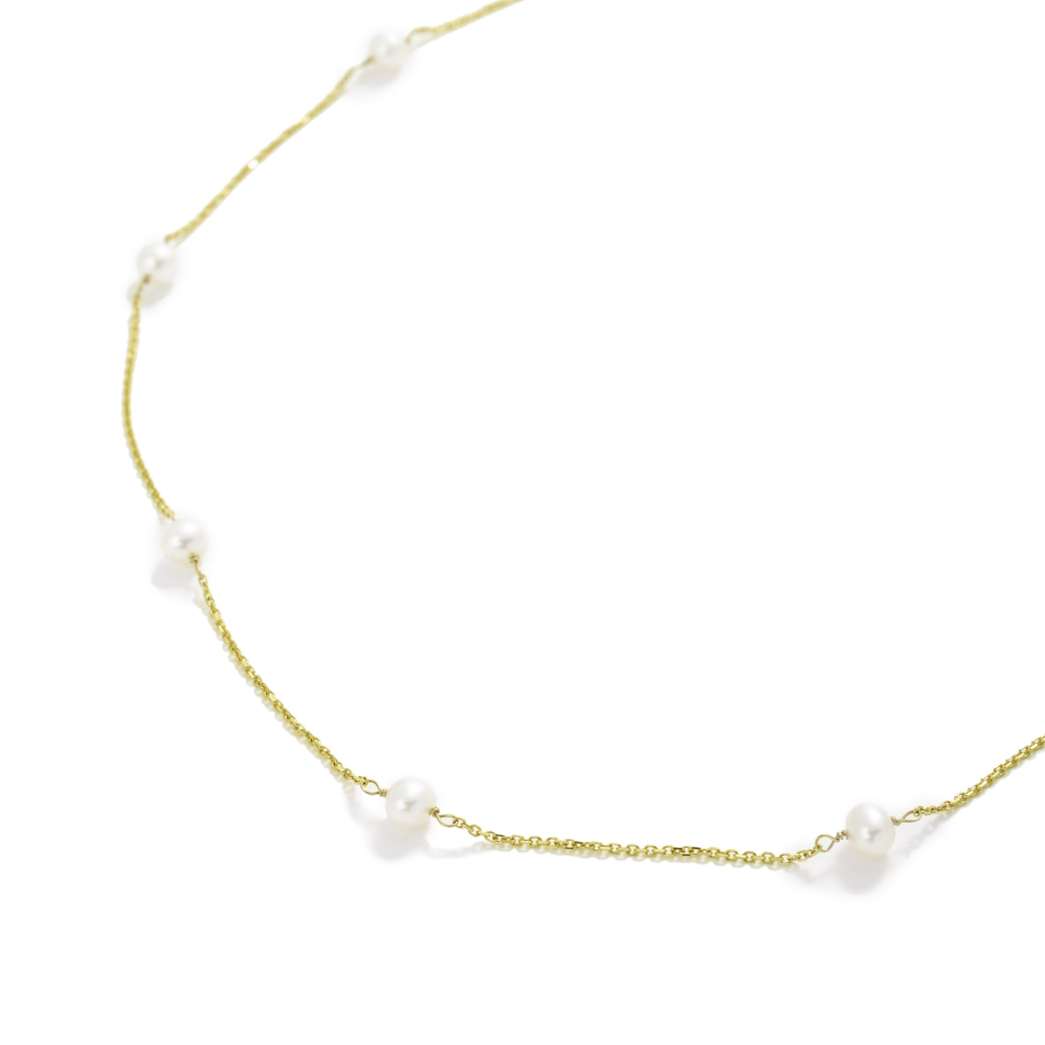 14K GOLD PEARL STATION NECKLACE