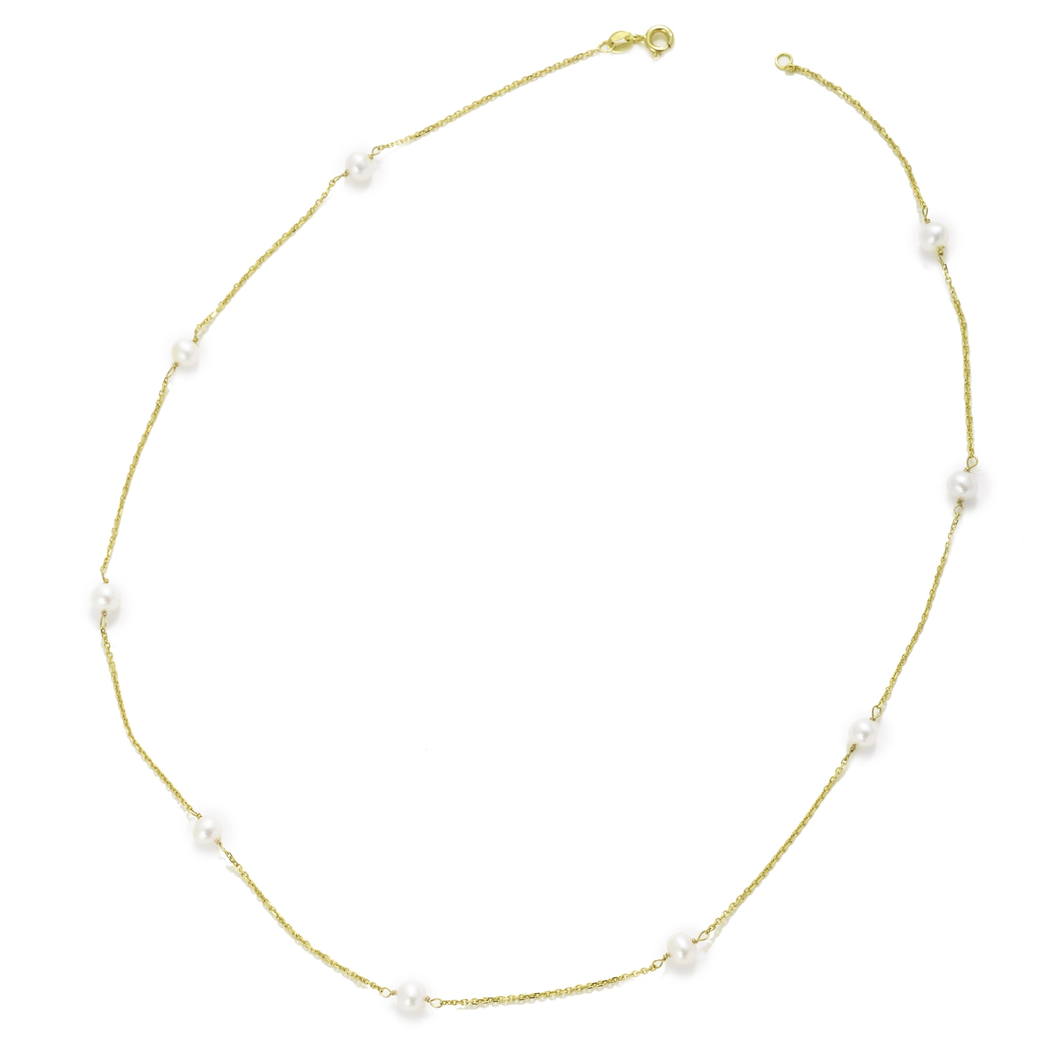 14K GOLD PEARL STATION NECKLACE
