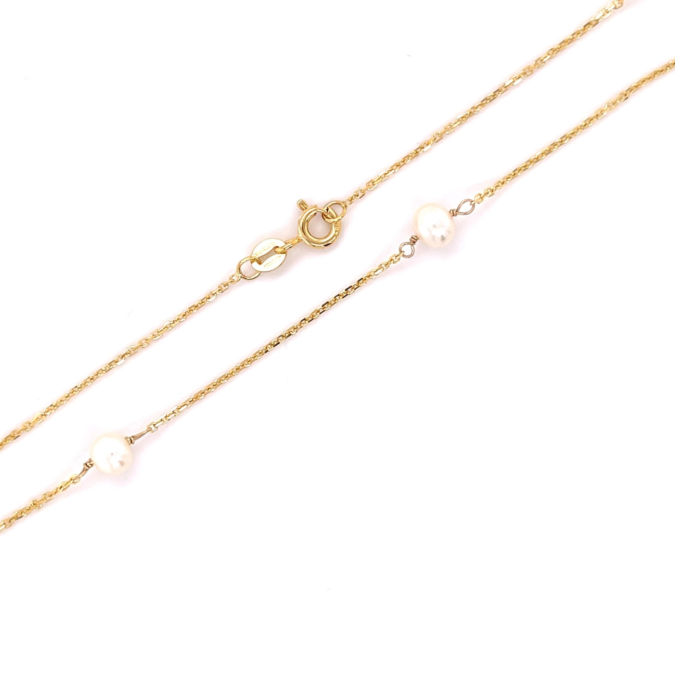 14K GOLD PEARL STATION NECKLACE