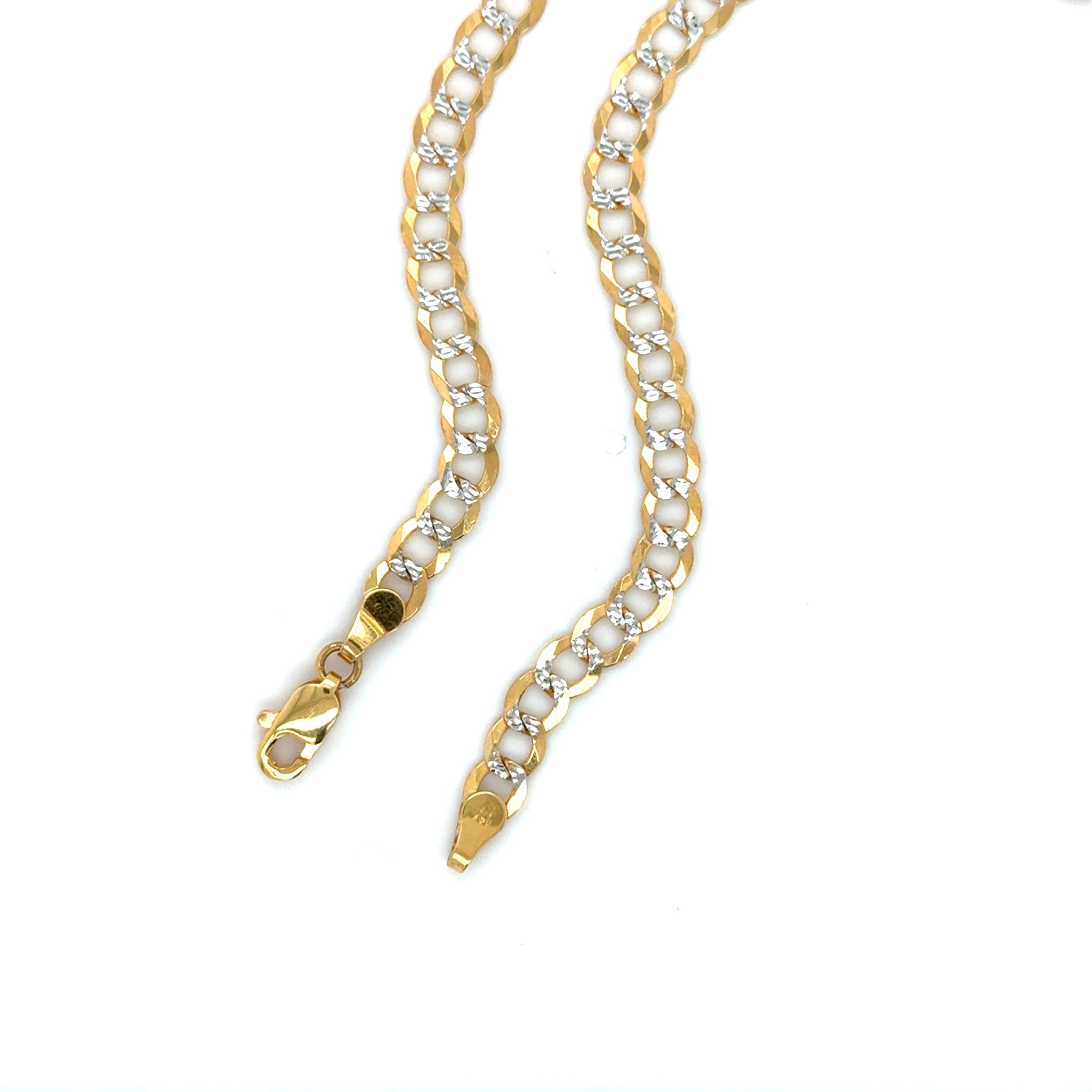 14K Gold Two Tone Pave Curb Necklace
