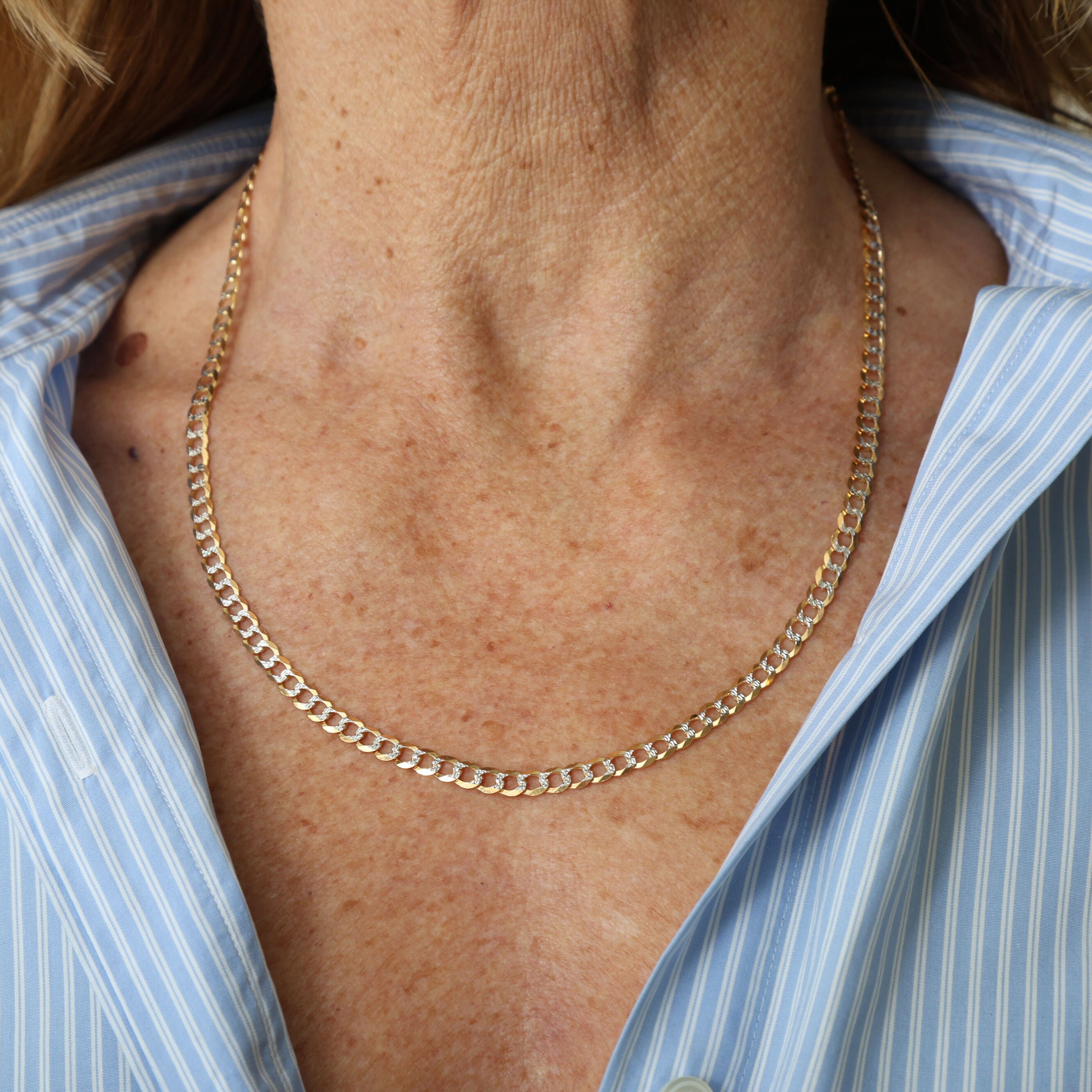 14K Gold Two Tone Pave Curb Necklace