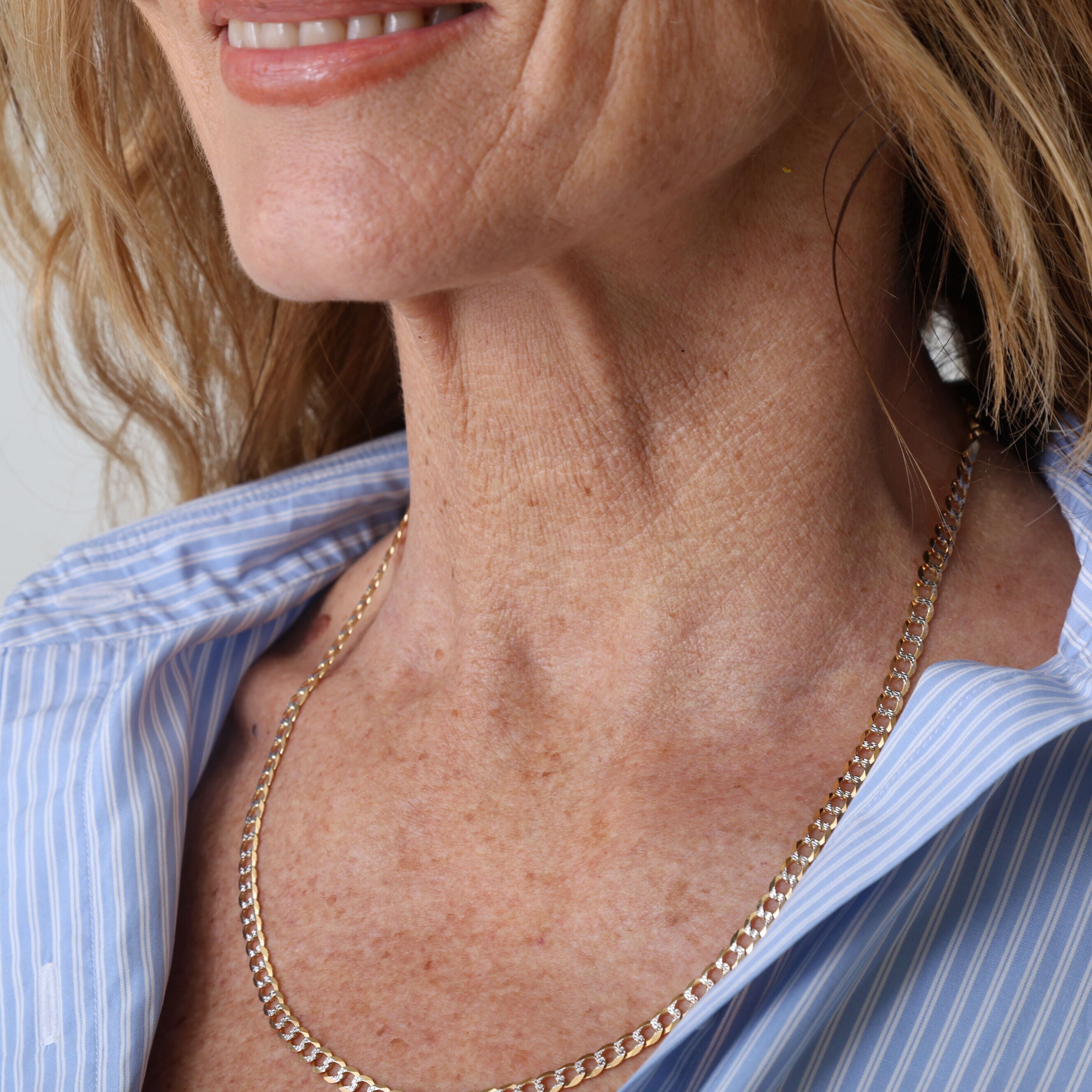 14K Gold Two Tone Pave Curb Necklace