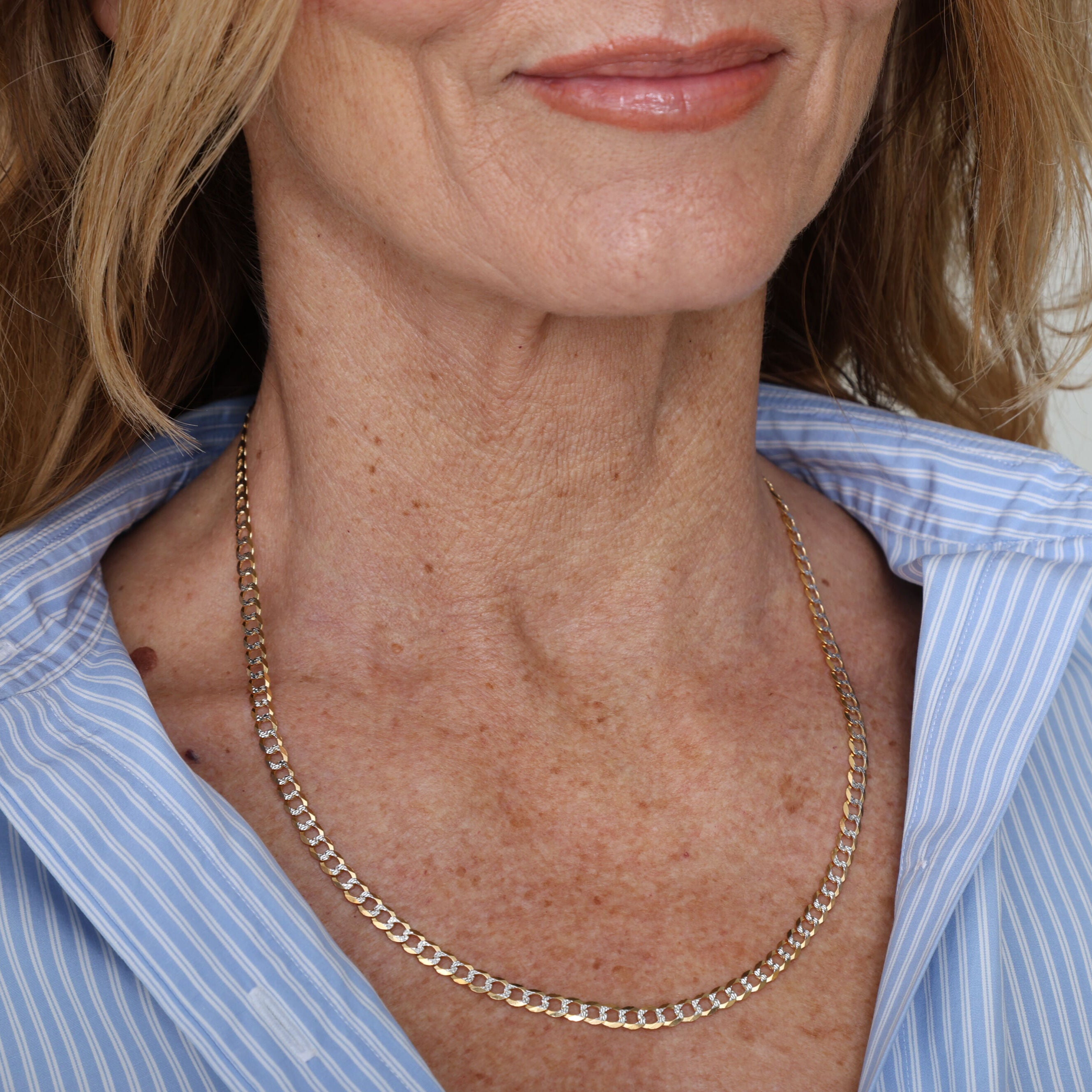 14K Gold Two Tone Pave Curb Necklace