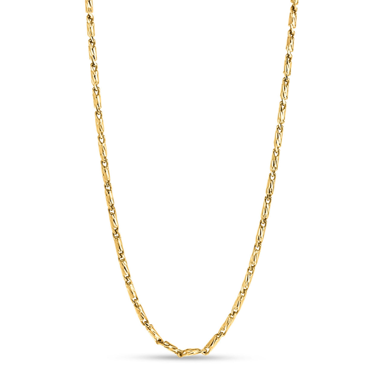 14K Yellow Gold Twisted Lumina Bar Link Necklace, Available in 1.5mm, 1.7mm and 2.1mm widths, with lengths from 18" to 24". The necklace is finished with a secure lobster clasp and also looks great layered with other gold chains.