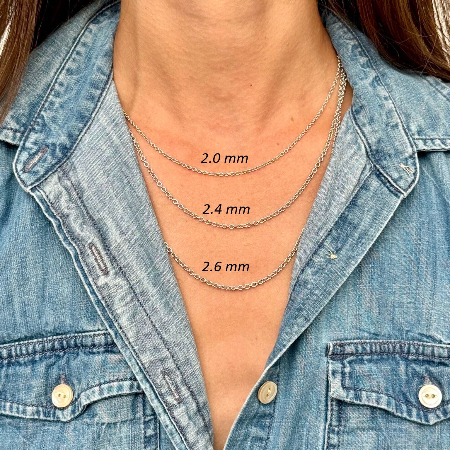 14K White Gold Round Cable Link Necklace