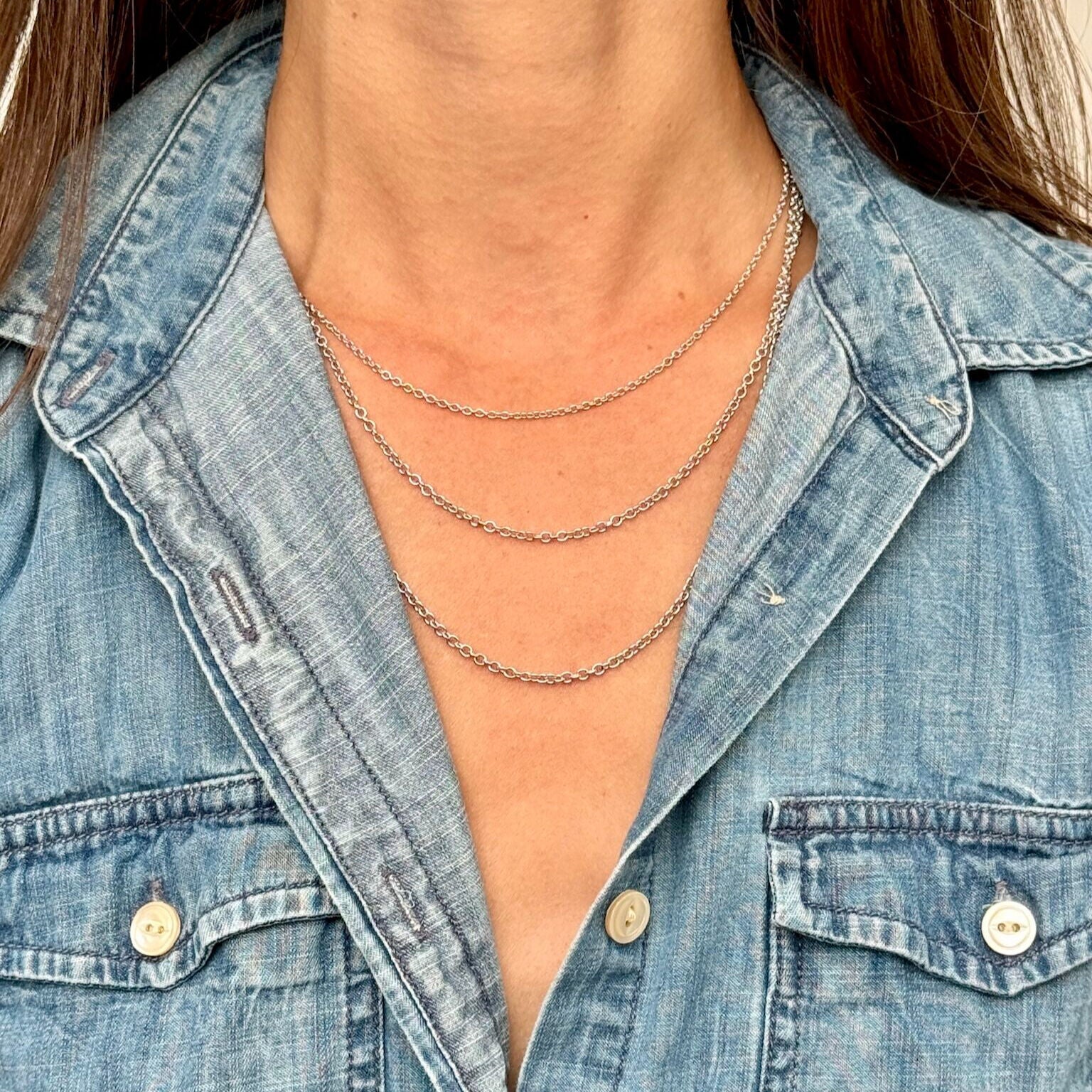 14K White Gold Round Cable Link Necklace