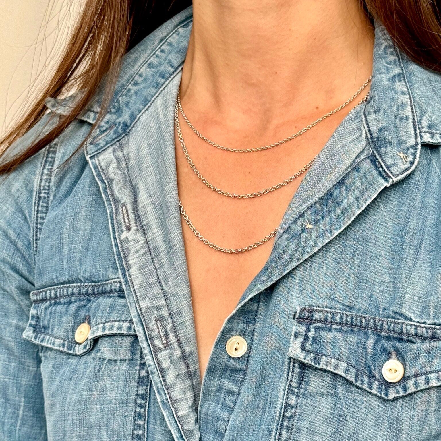 14K White Gold Round Cable Link Necklace