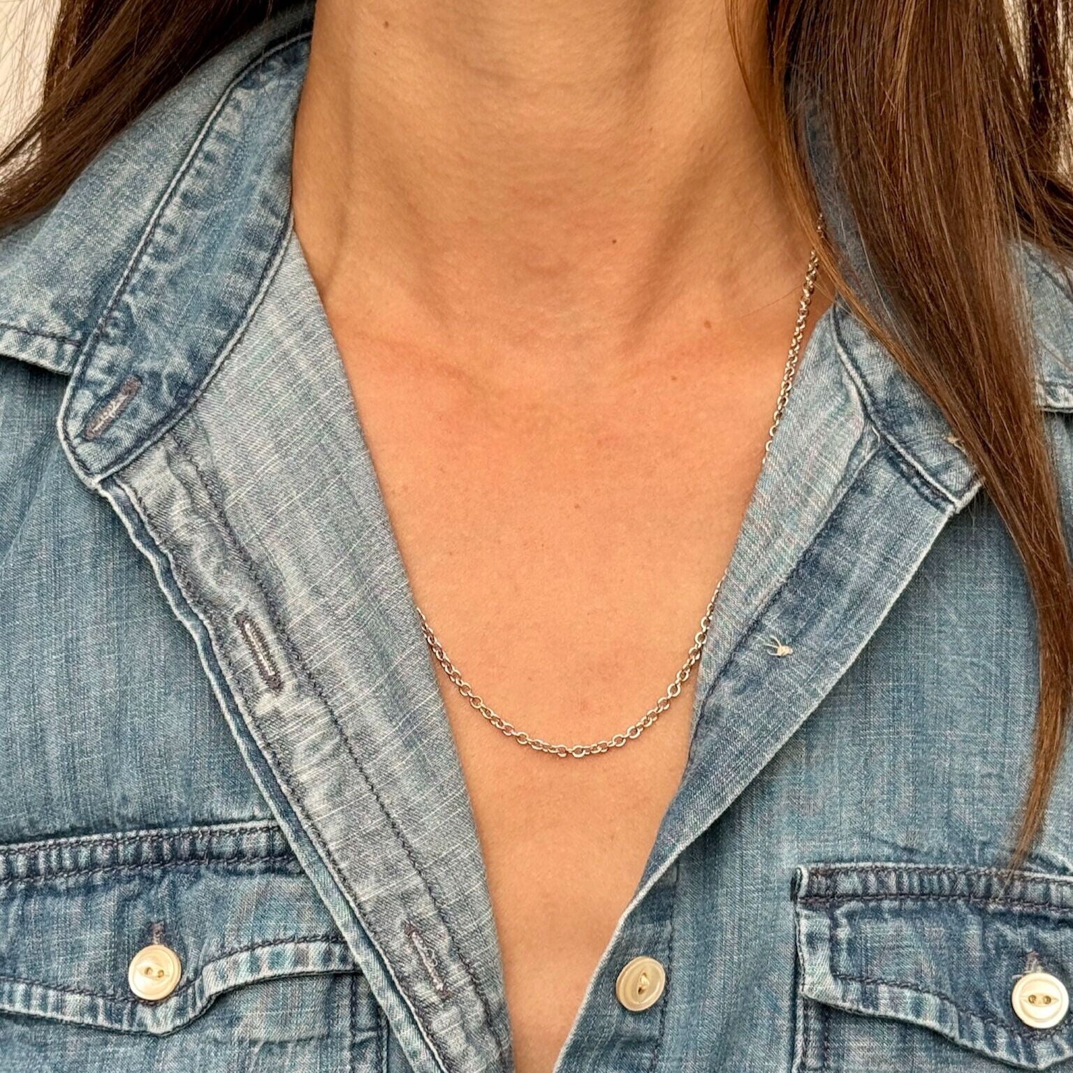 14K White Gold Round Cable Link Necklace