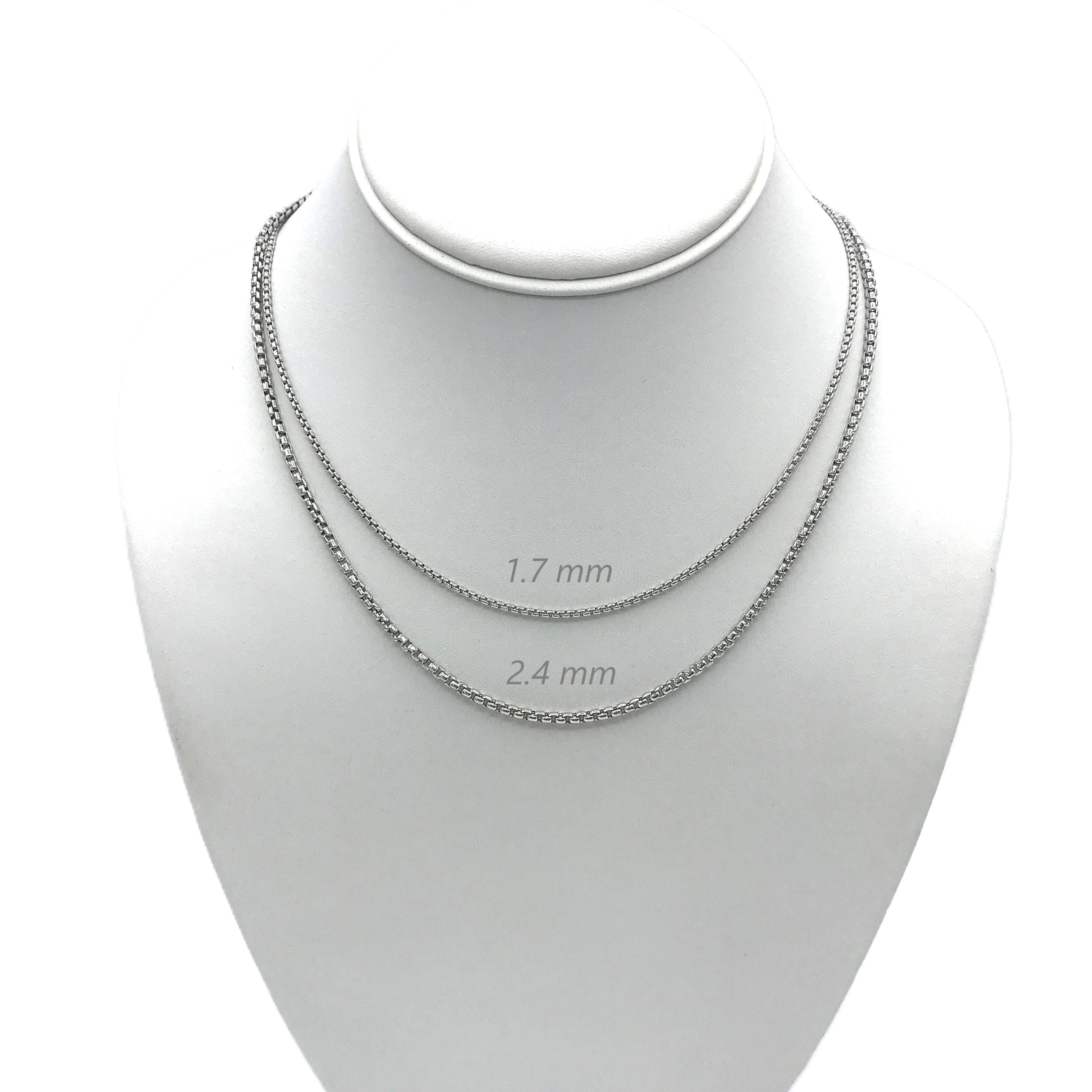 14K White Gold Round Box Necklace