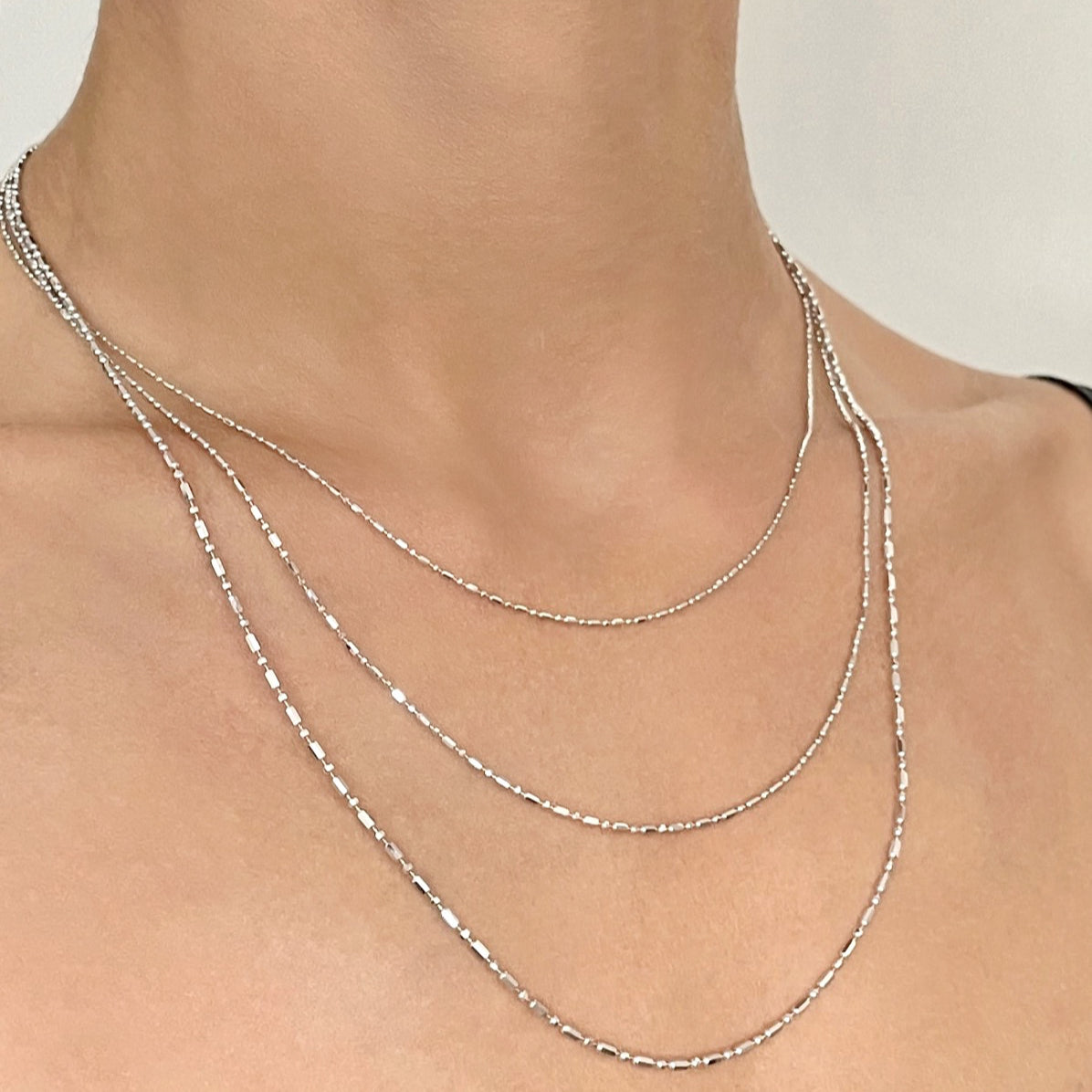 14K SOLID WHITE GOLD BEAD NECKLACE