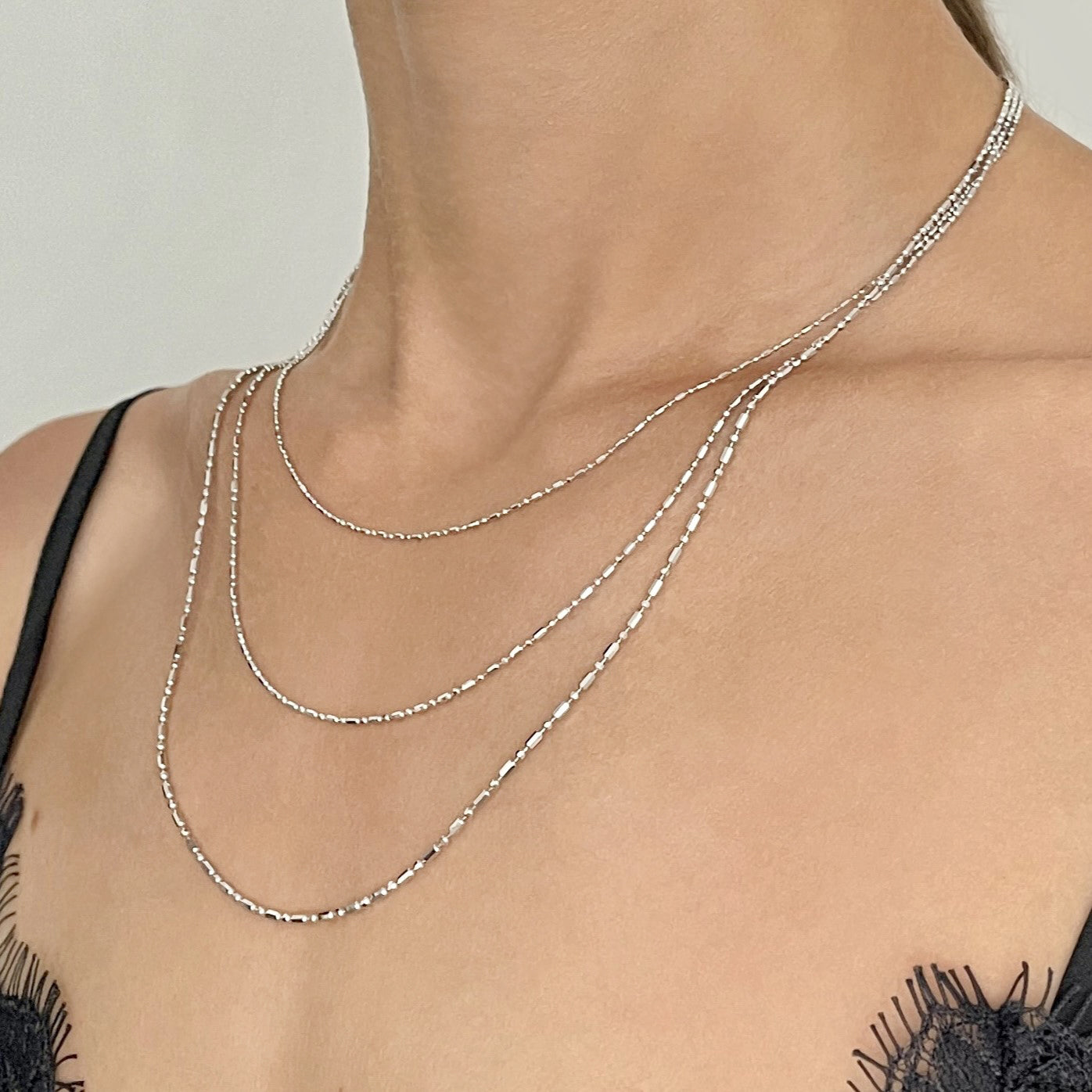 14K SOLID WHITE GOLD BEAD NECKLACE