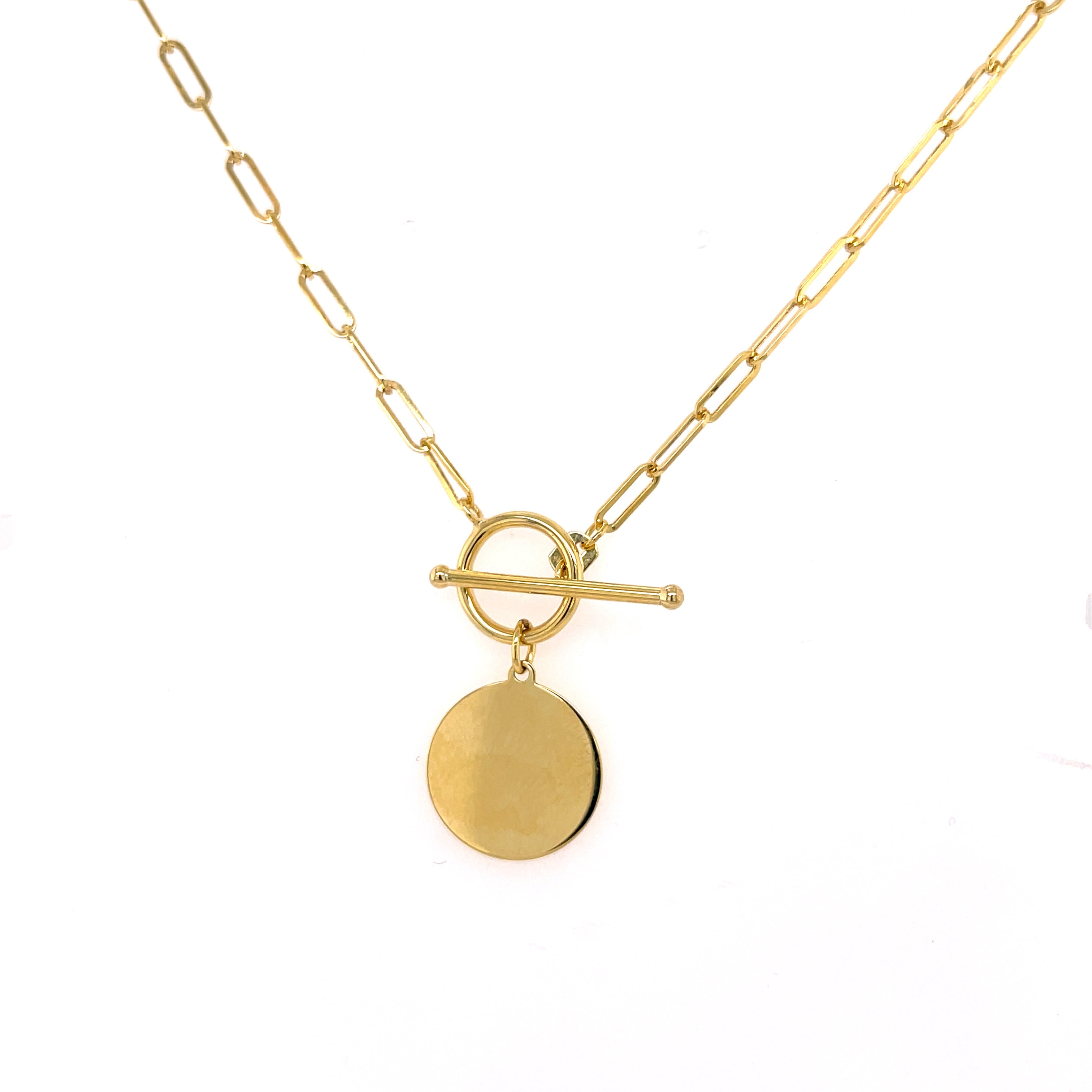 14K Paperclip Disc Toggle Necklace
