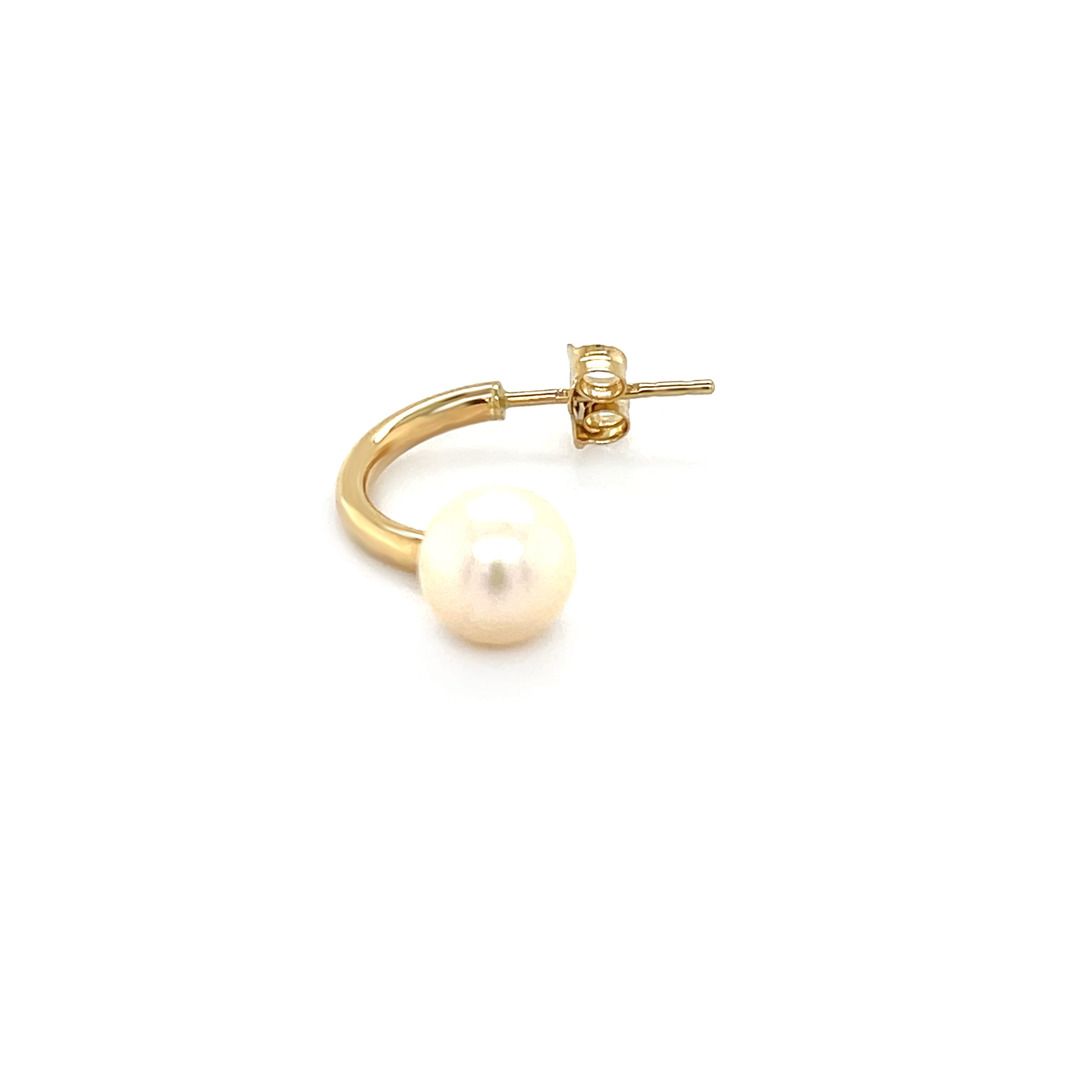 14K Gold Dangling Pearl C Hoops
