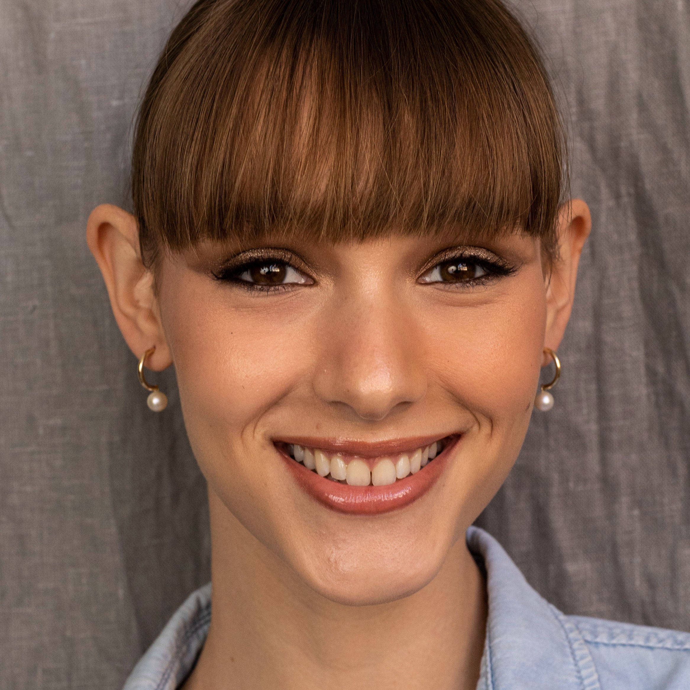 14K Gold Dangling Pearl C Hoops