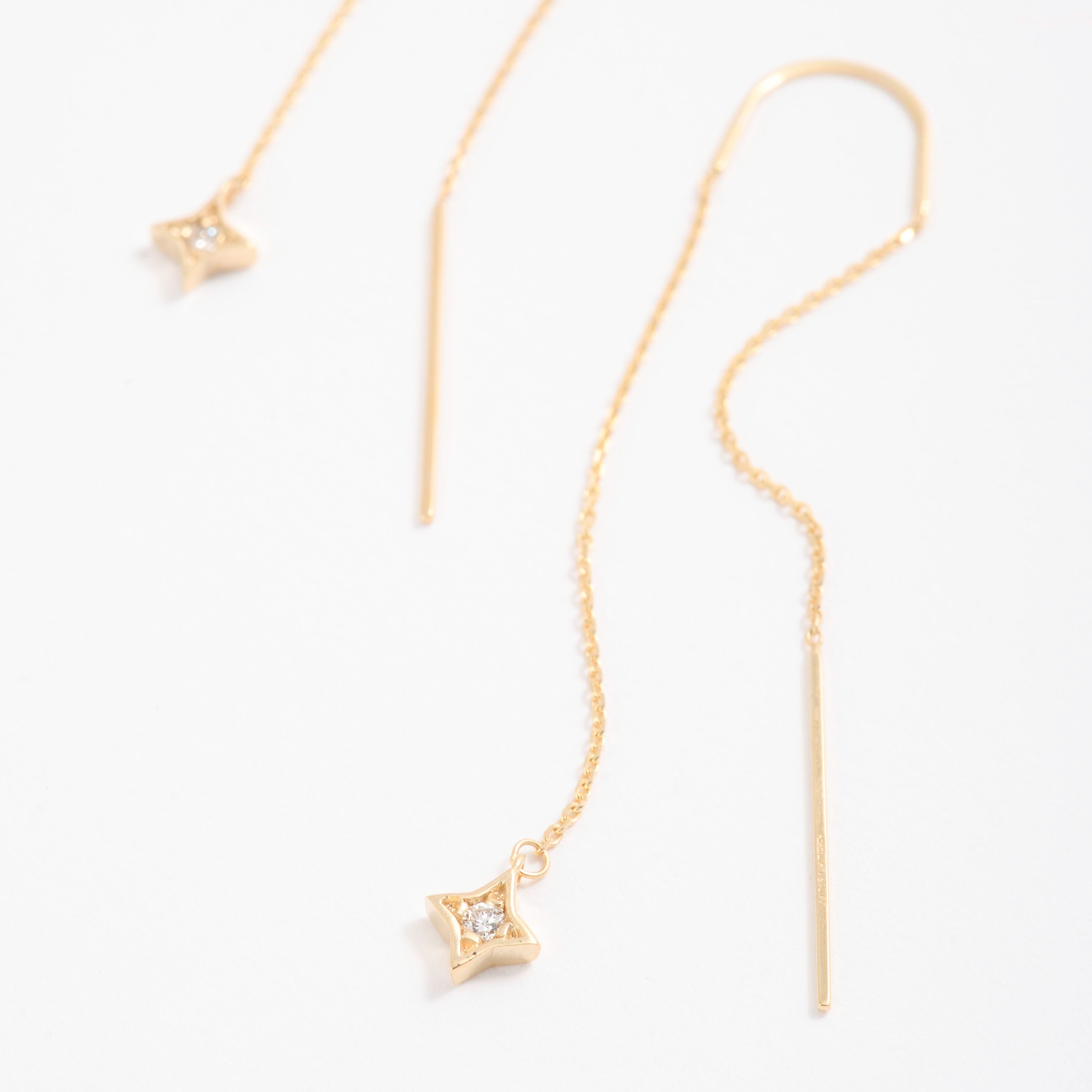 14K Gold Diamond Star Threaders