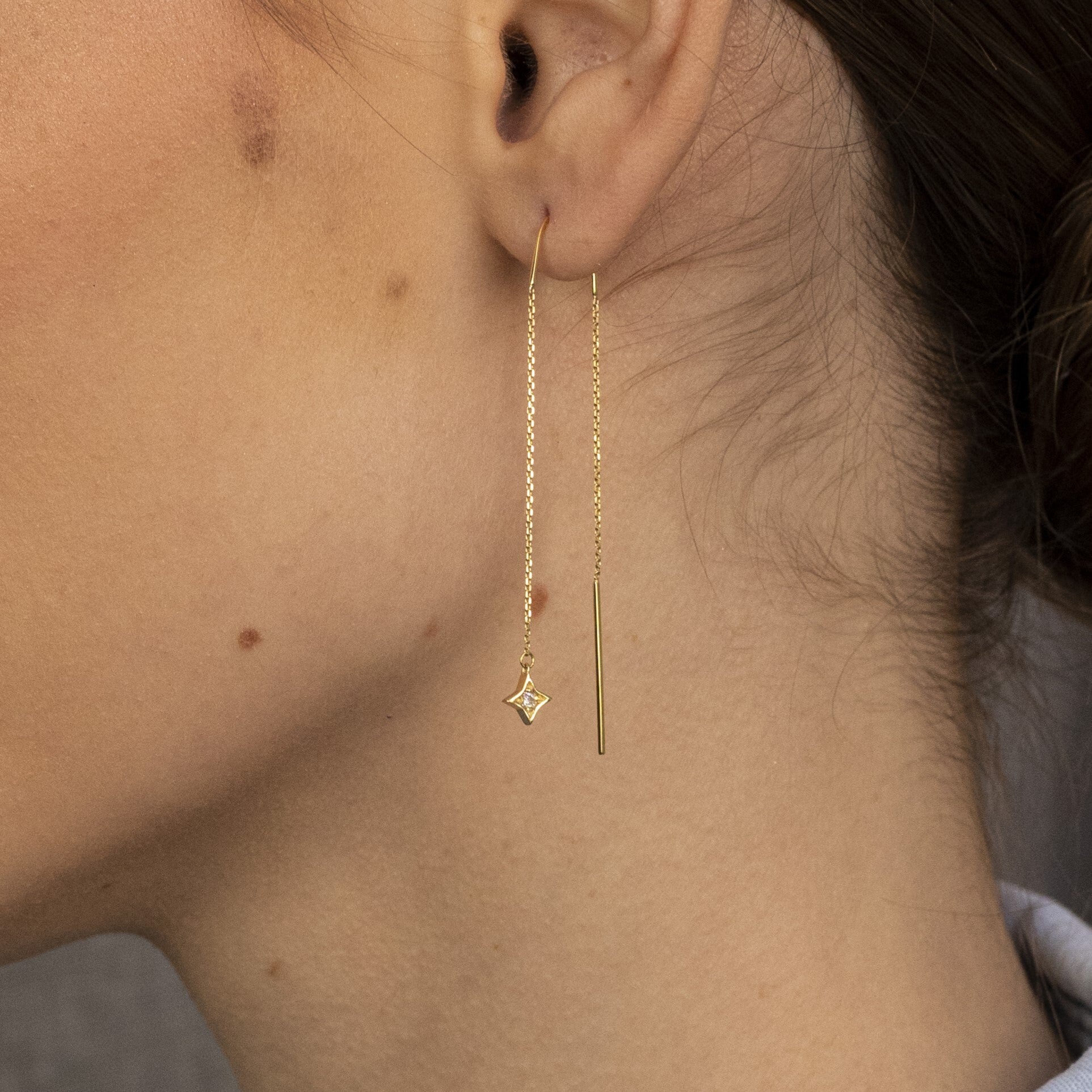 14K Gold Diamond Star Threaders