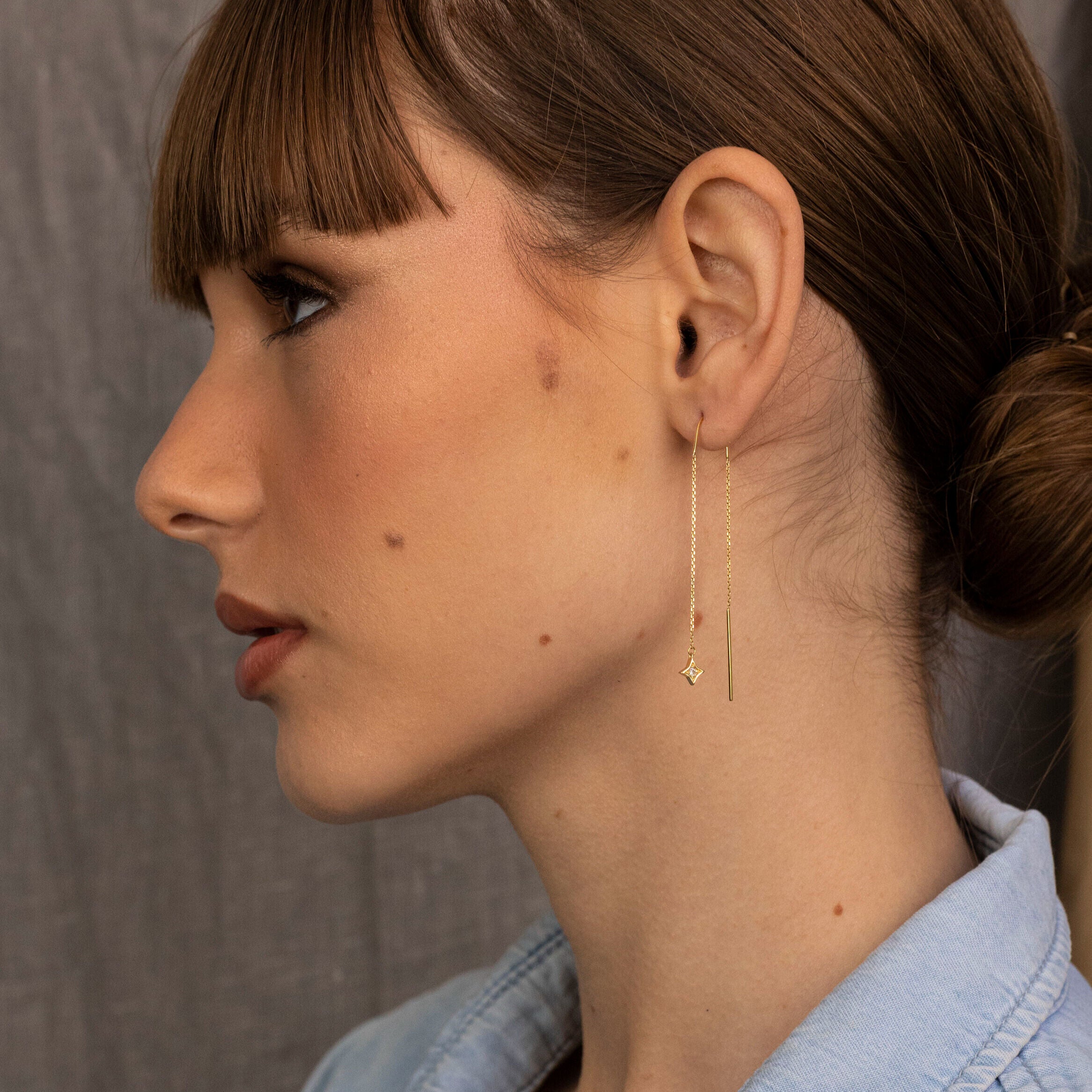 14K Gold Diamond Star Threaders