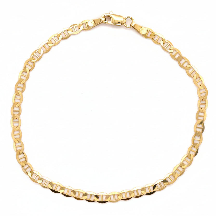 14K Gold Classic Flat Mariner Bracelet: 3.2mm, 4.5mm, 5.5mm