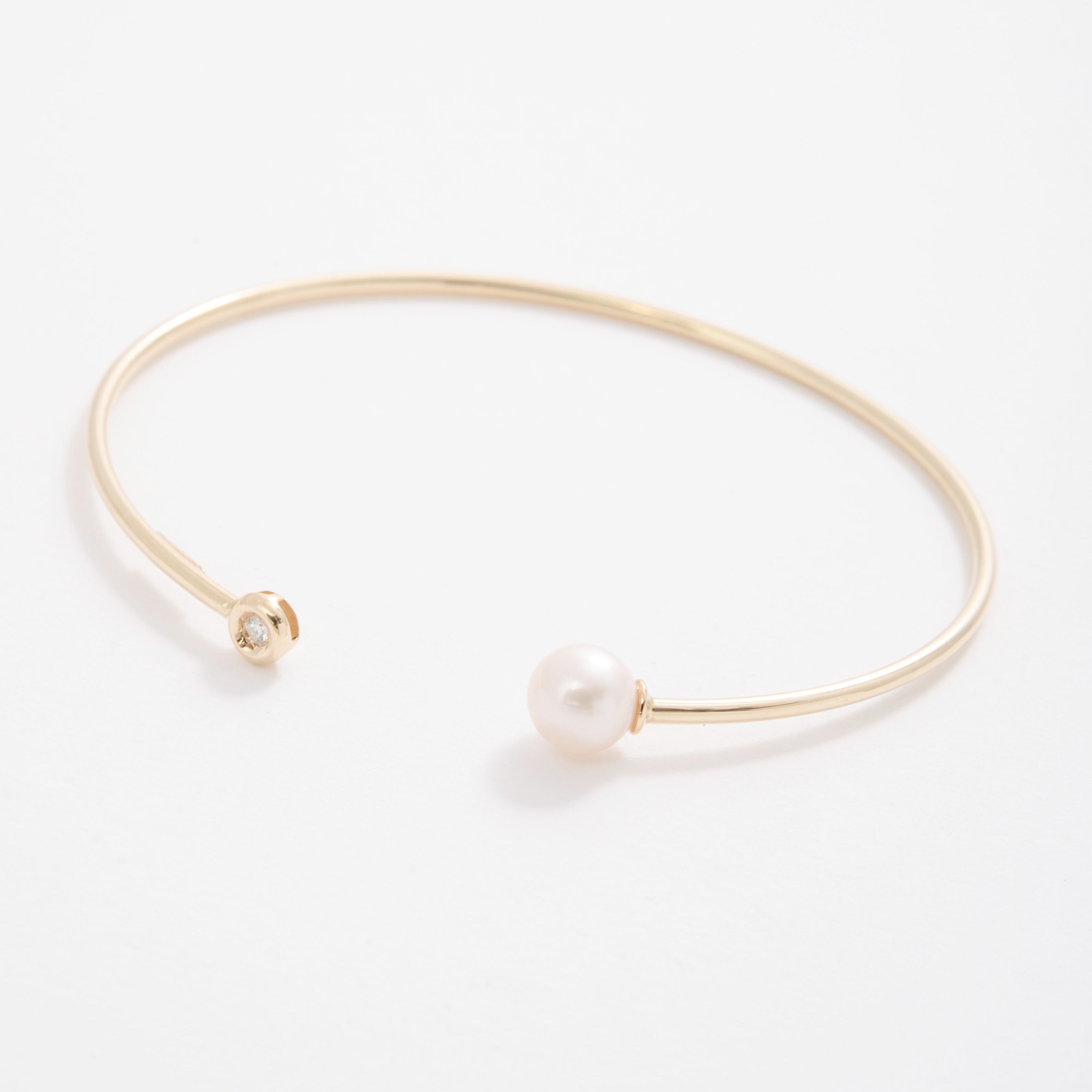 14K Gold Diamond and Pearl Cuff Bangle