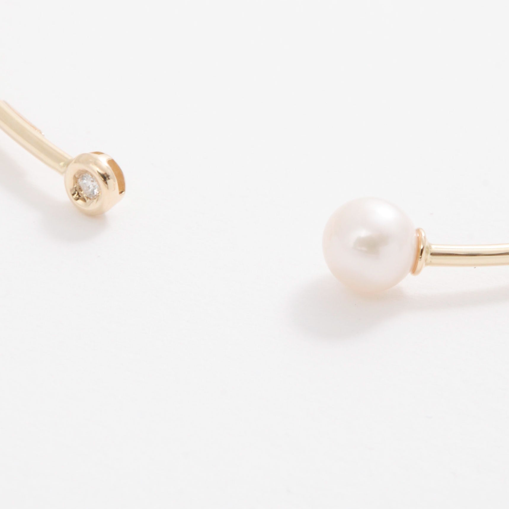 14K Gold Diamond and Pearl Cuff Bangle